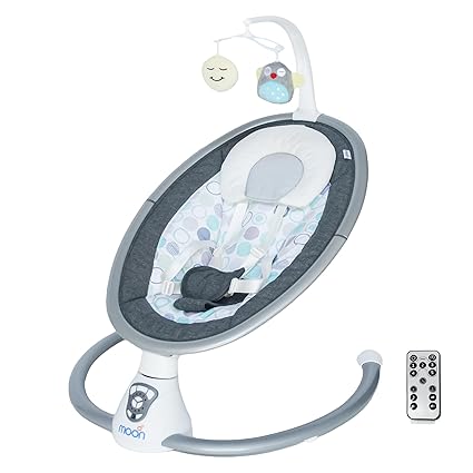 Moon Baby Swing, 0-6m,Holds Upto 9kg. Gentle Swaying Motion. in Built Music System. Flexible Speed and Timer Settings. with Remote Control. Motion Sensor. 5 Point Harness - Circle
