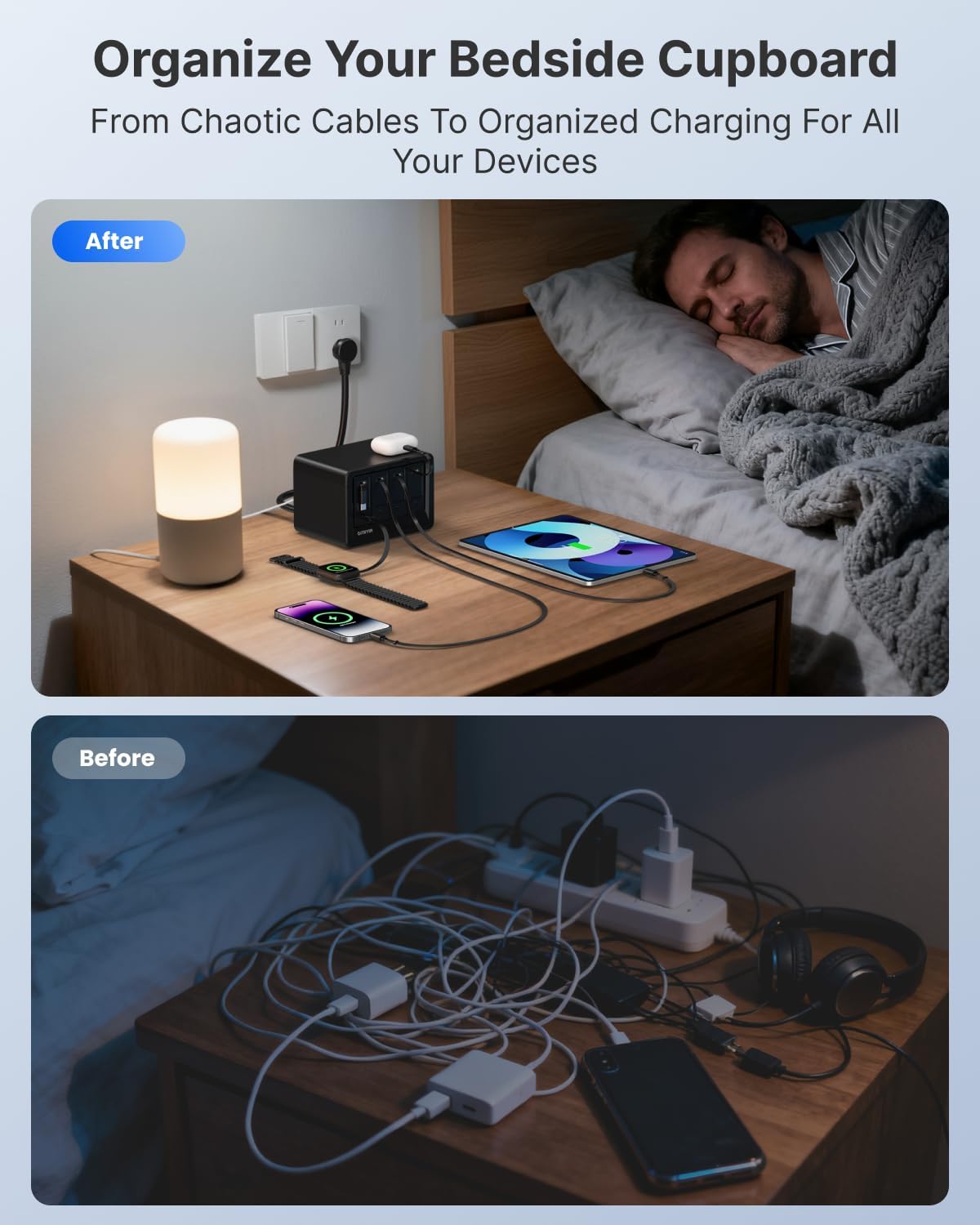 Gitryin 12-in-1 Desktop Charging Station with 3 Retractable Type-C Chargers and 1 Lightning Charger, 160W USB-C Charging Hub with 33.5in Cable, 4 AC, 1 USB A Port, 3 USB C Ports