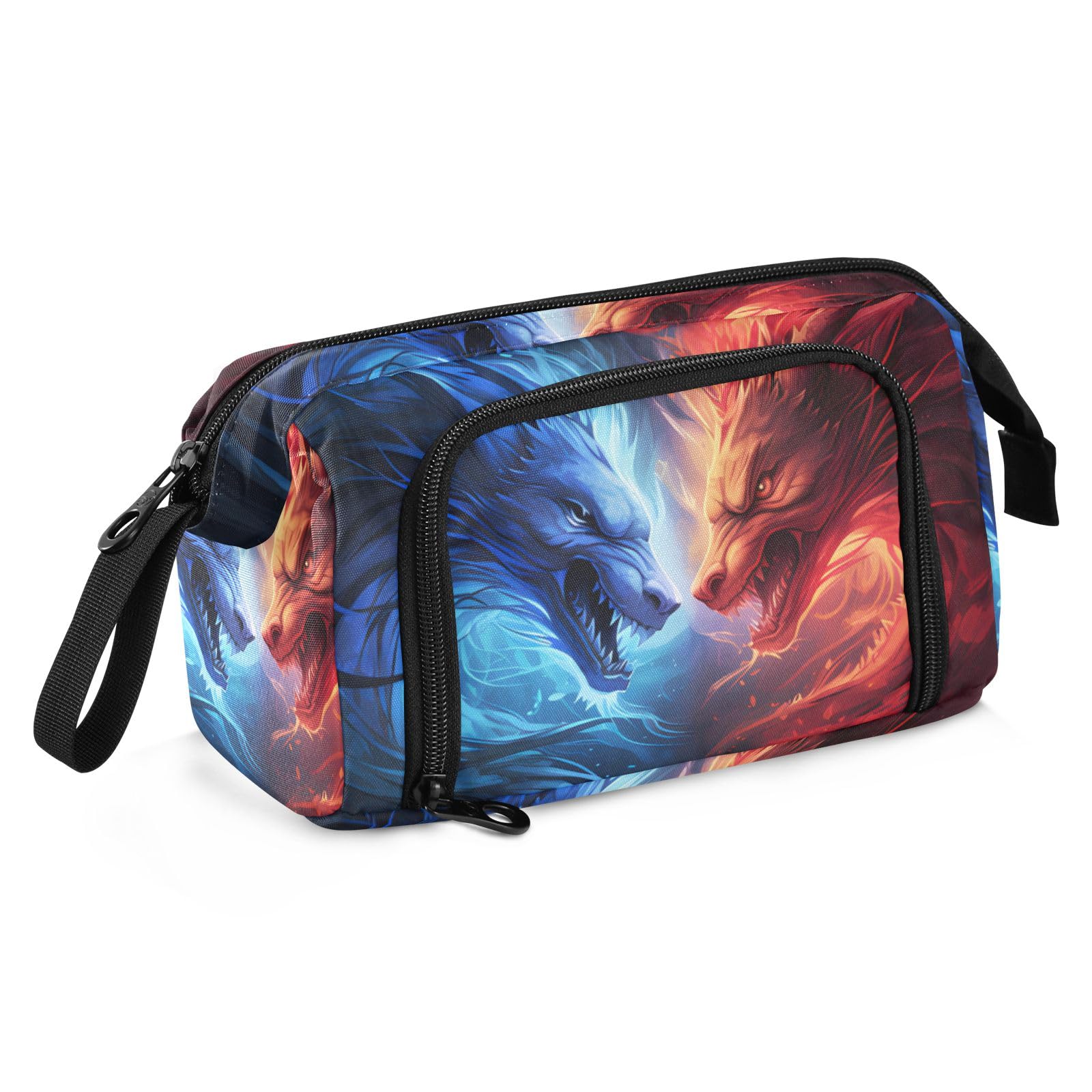 SUABO Big Capacity Pencil Case, Blue Red Dragon Pen Bag Pouch Holder Stationery Bag School College Office Organizer for Teen Adults Student