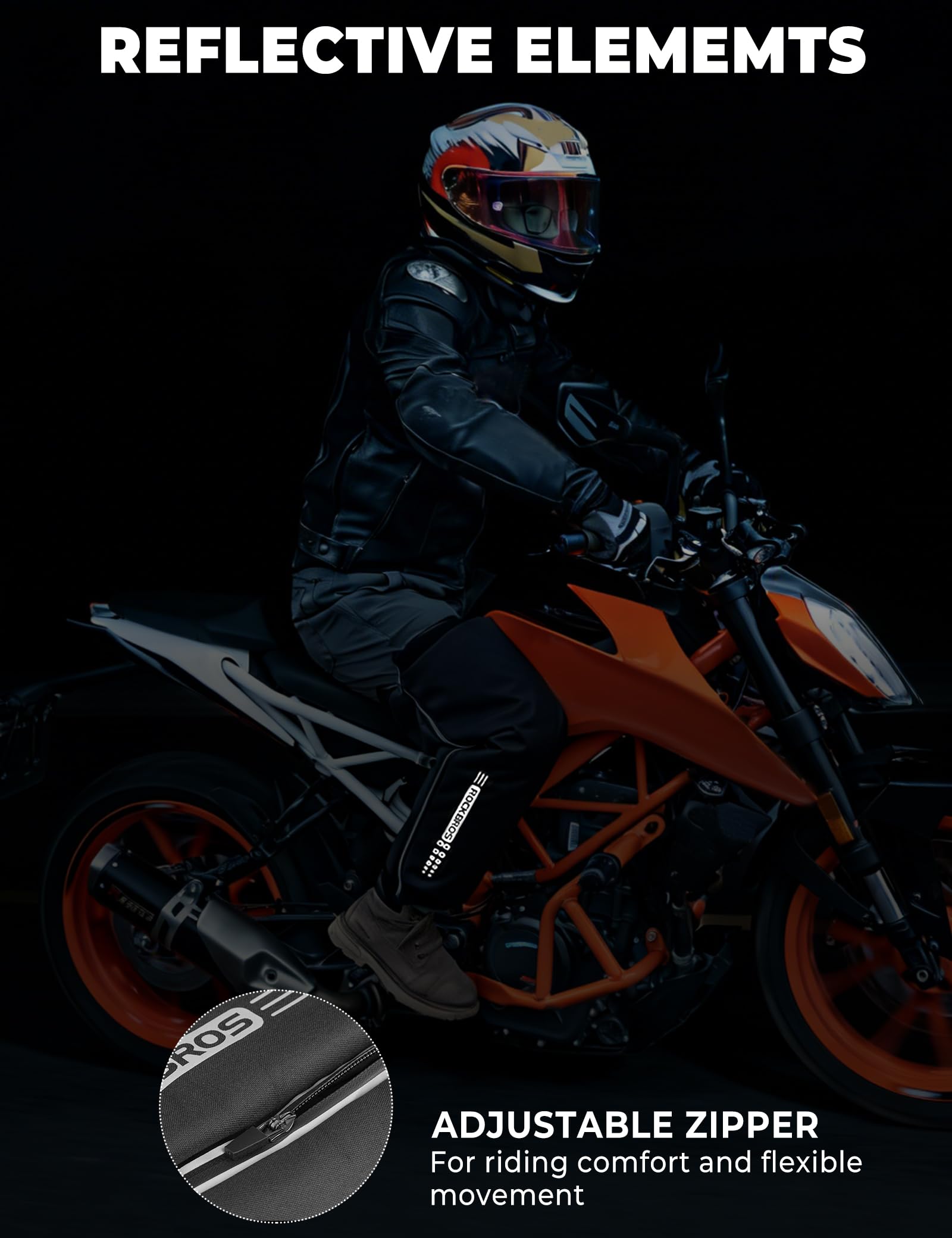 ROCKBROS Warme & Winddichte Motorrad Beinlinge, Winter Beinstulpen | Thermo mit Fleece Reflektierend, Beinwärmer Knieschutz Universelle Passform für Motorrad, E-Bike und Roller
