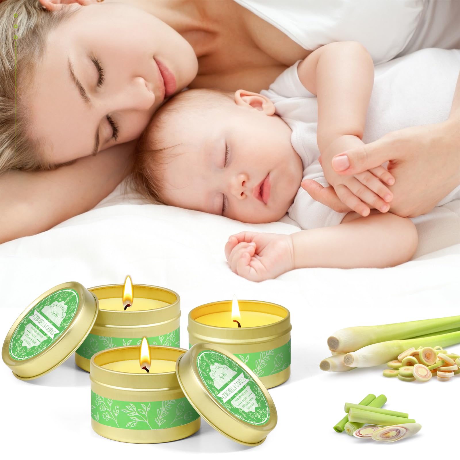 Velas de Citronela para Exterior, Citronela Cera de Soja 60-90 Horas para Interior, 6 Velas