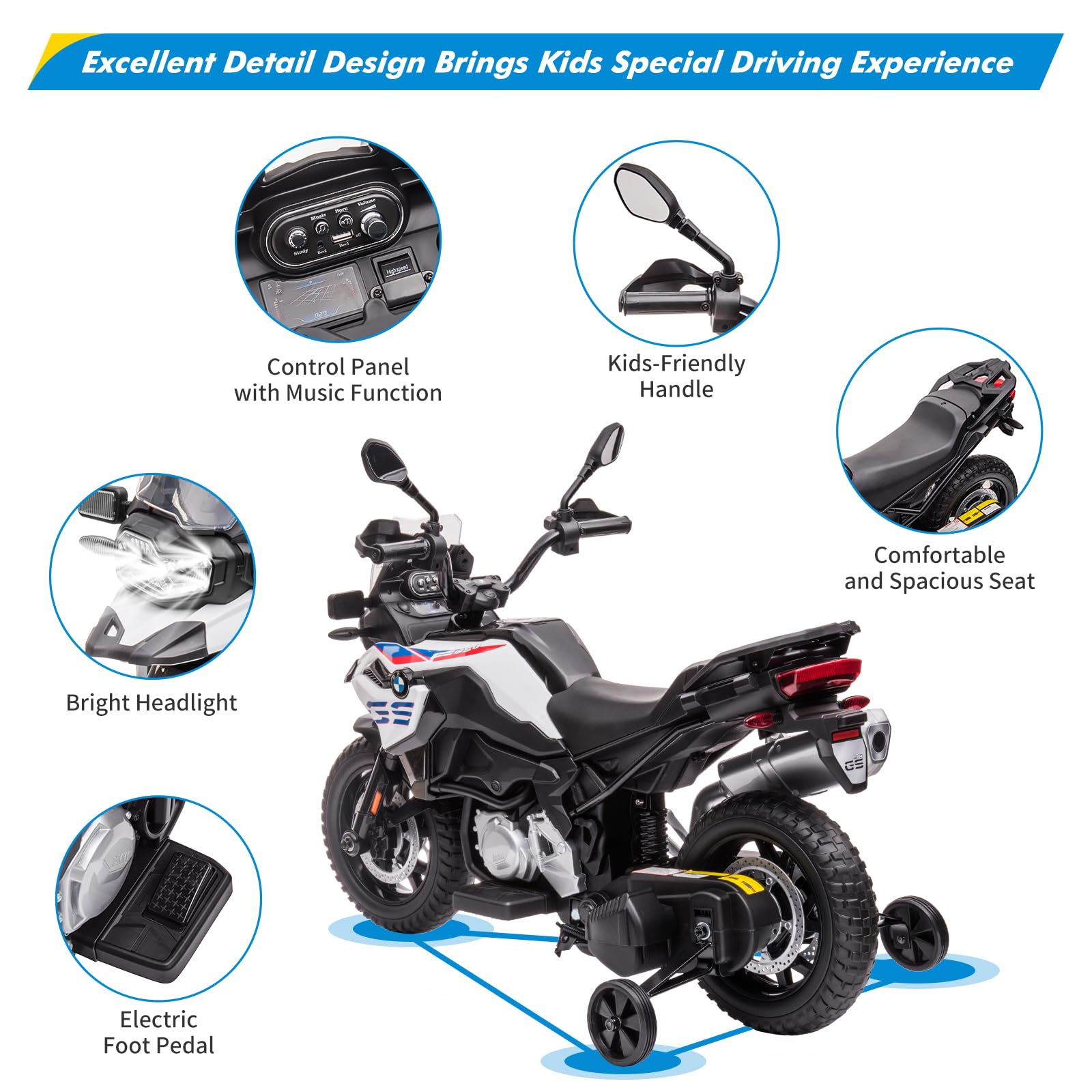12V 7AH Ride On Motorcycle, Licensed BMW Kids Motorcycle, High/Low Speed, EVA Tire, LED Headlights, Spring Suspension, Music,Ride On Car for Boys and Girls
