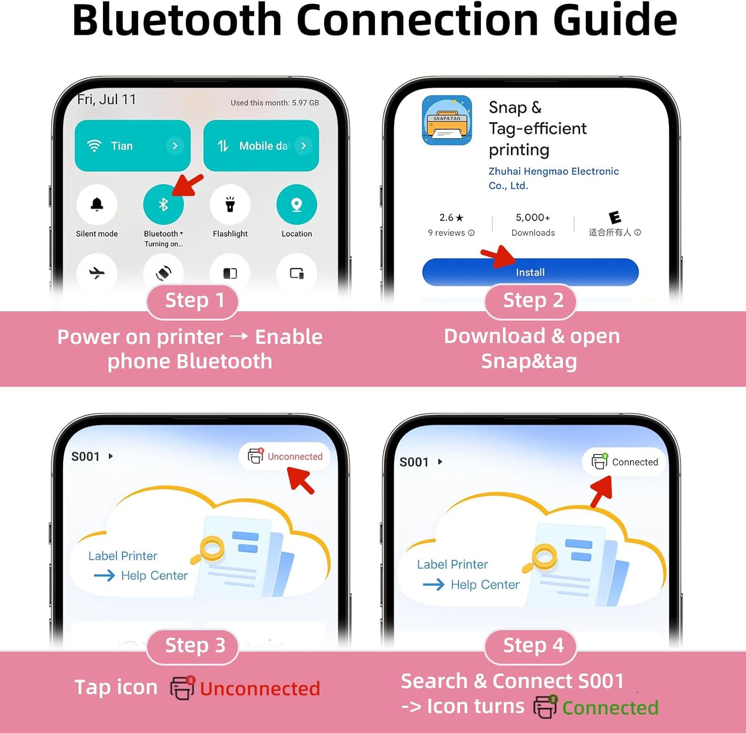 ORGSTA Label Maker, S001 Portable Bluetooth Label Maker Machine with Tape, Thermal Label Printer for Home, Office, School Organization, Wireless Mini Labeler Machine, Pink - Image 3