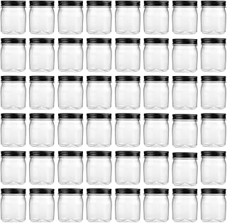 novelinks 8 oz Clear Plastic Jars with Airtight Lids, 48 Pack Plastic Mason Jars with Lids 8oz, Refillable Storage Slime Containers & Small Spice Jar for Kitchen Organization (48 Pack,Black)
