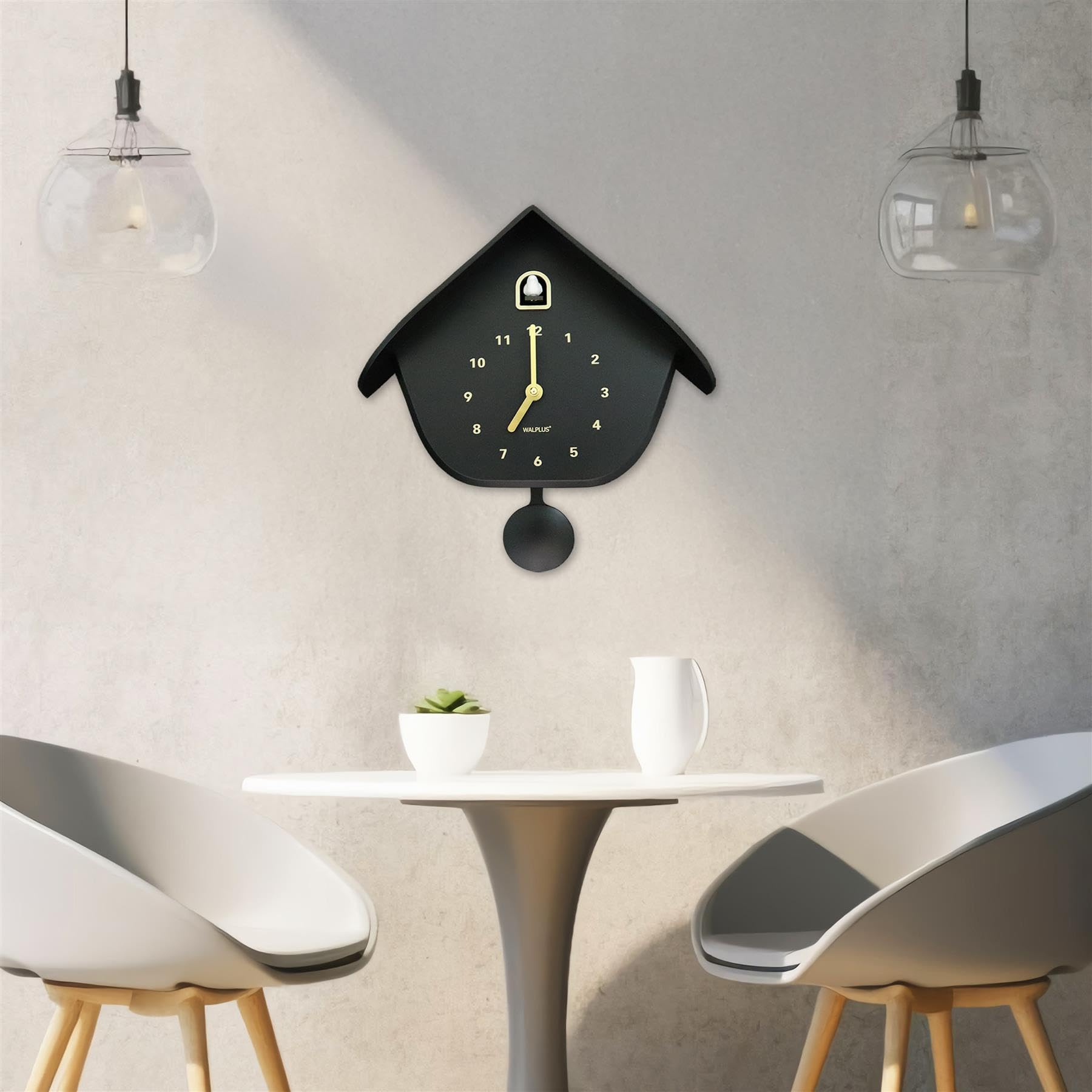 WALPLUS Horloge coucou noire mate avec pendule amovible 32,5 cm
