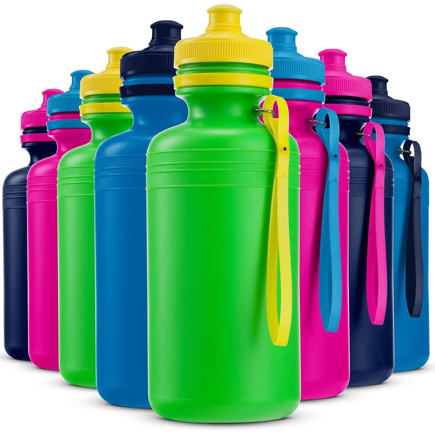 Bedwina Kids Bottiglie d'acqua, confezione da 12 – Bottiglie da 532,3 ml senza BPA con tappo sportivo e manico per la scuola e le attività