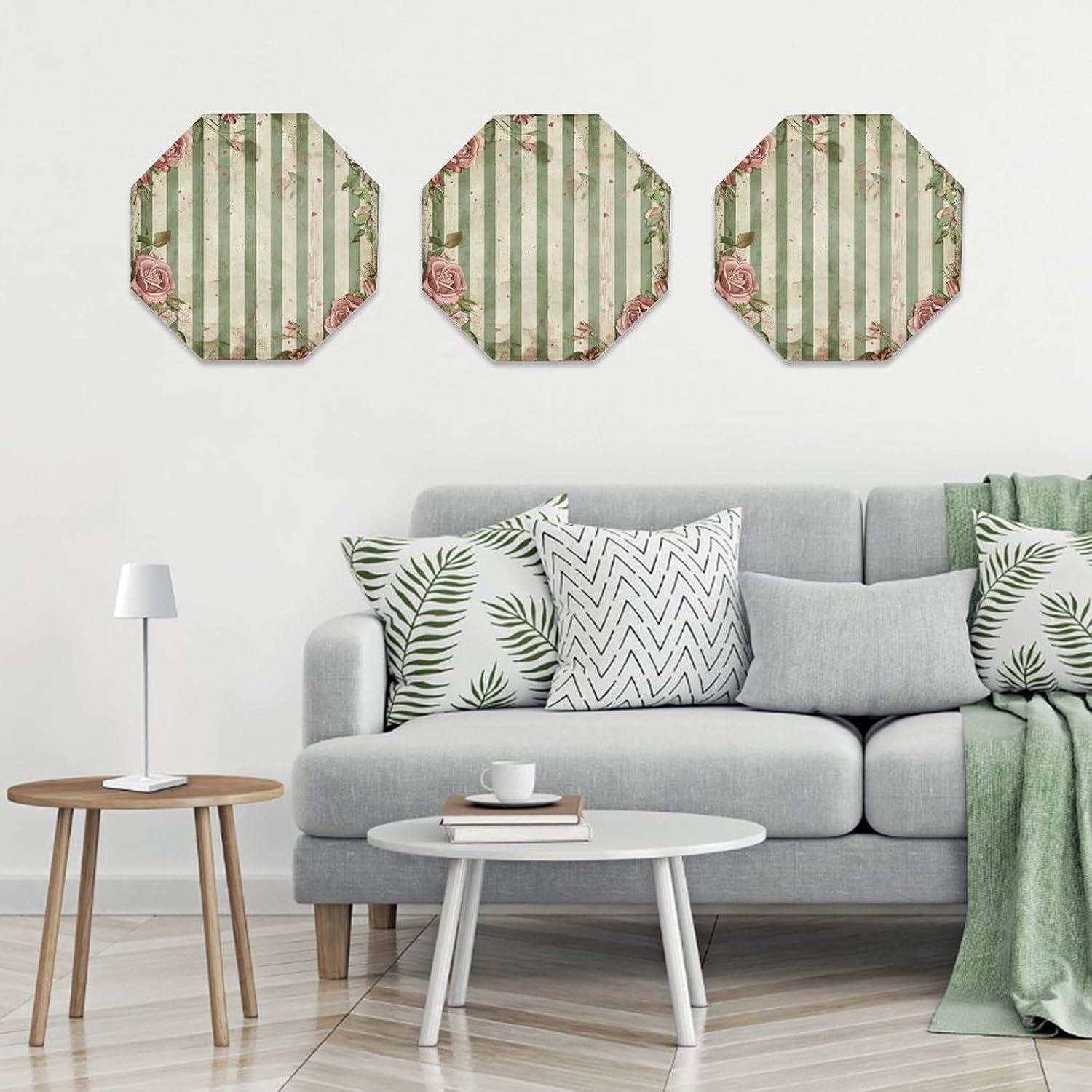 Ctagon Metal Sign for Home, Modern Display Plate for Kitchen, Roses And Green Plants Plates Accent Hanging Wall Decorations 3PCS for Living Room, Bedroom, Hallway, Hotel