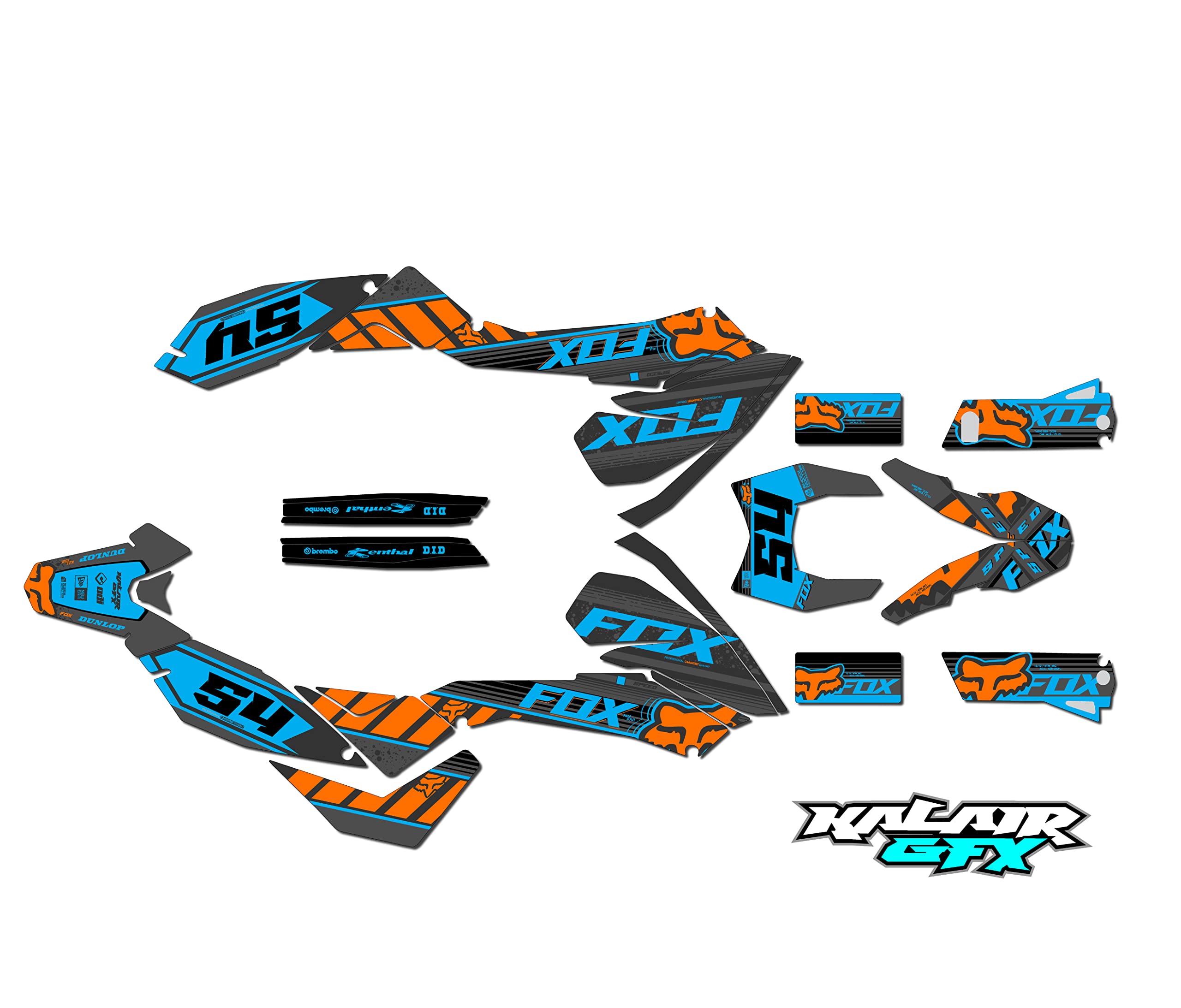 Kalair GFXGraphics Kit for KTM SMC 690LC4 (2008-2011) Fox Series Orange-cyan 21 Mil - Dirt pit bike motorcycle stickers, dirtbike racing automotive decal motocross accessories no-plastics