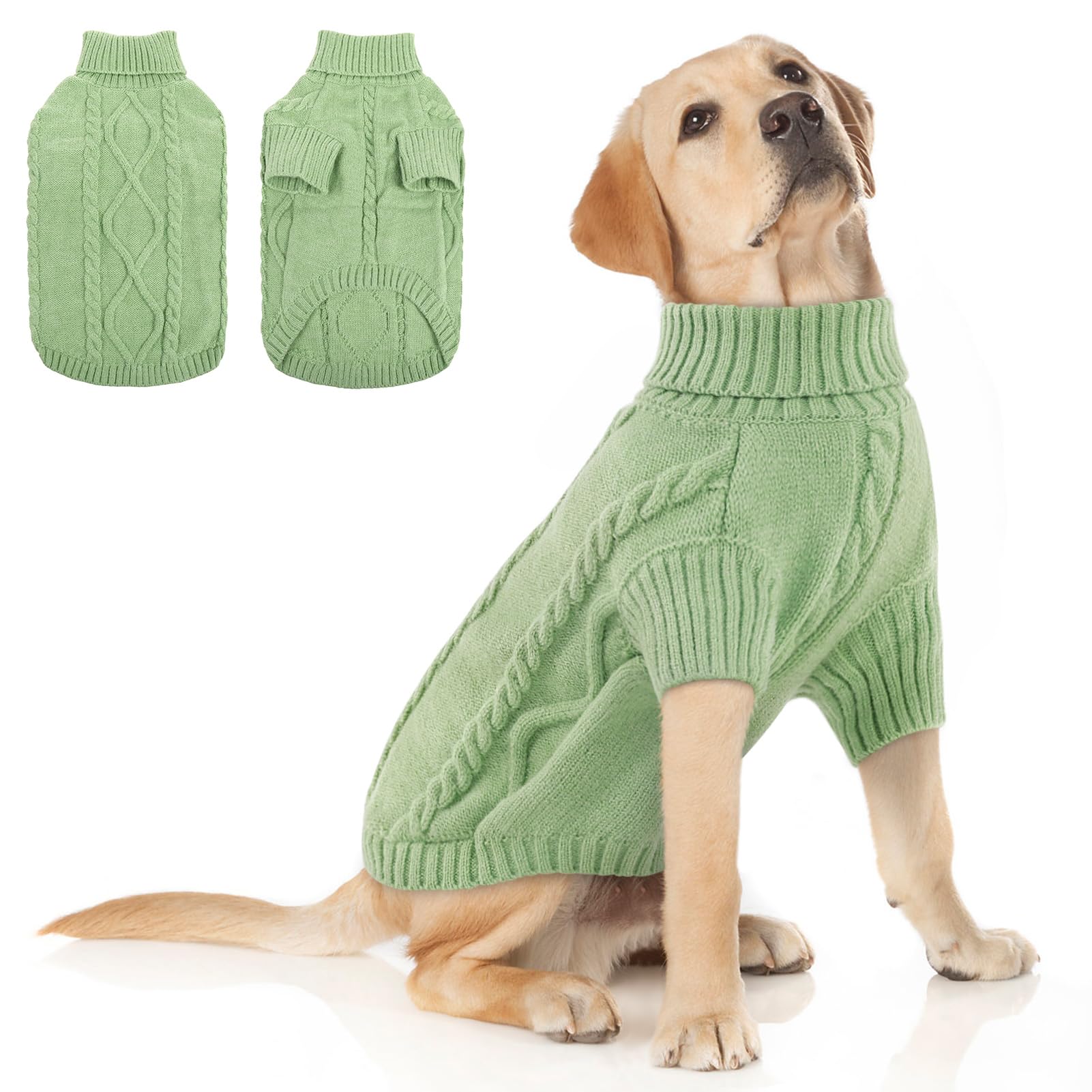 Queenmore Maglione Cane Taglia Grande Maglioncino Per Cani Felpa Cane Taglia Grande Ritorto Vestiti Per Gatti Maglione Per Labrador, Pastore Tedesco, Golden Retriever Bulldog Francese, Verde, 3XL