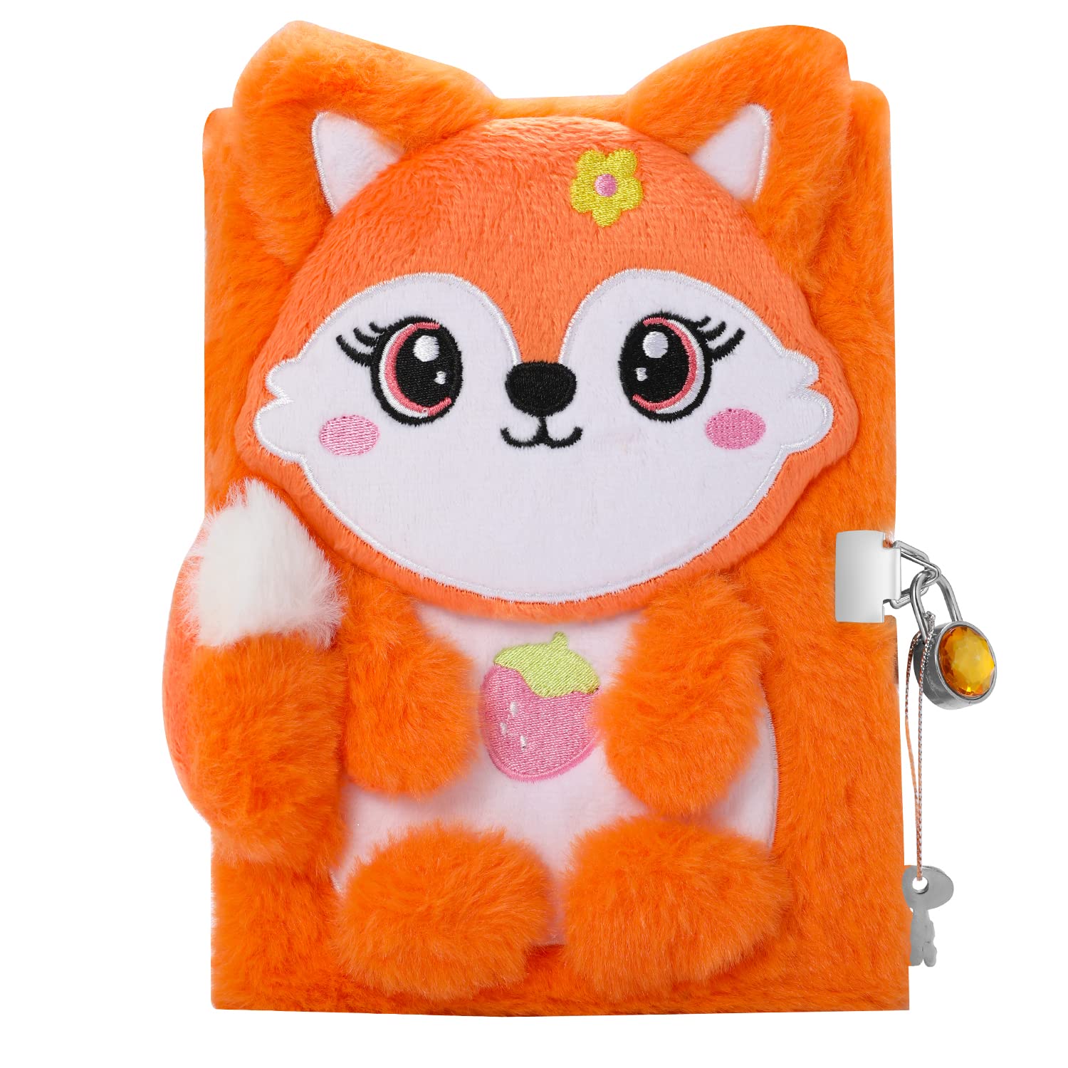 Pinkgarden Fox Diary for Girls with Lock and Keys, Plush Fox Journal Notebook for Kids, Secret Lock Diary with 160 Lined Pages for Writing Drawing, Gifts for Girls (Fox)
