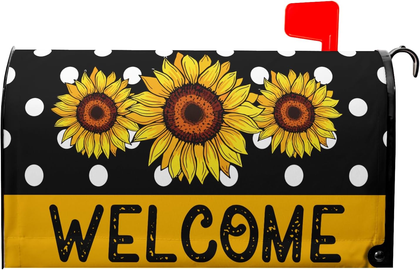 Spring/Summer Welcome Sunflower Mailbox Covers Magnetic Floral Black and White Dot Mailbox Cover Standard Size 25.5 X 21 Holiday Mailbox Wrap Post Letter Box Cover Decorative for Home Outdoor Garden