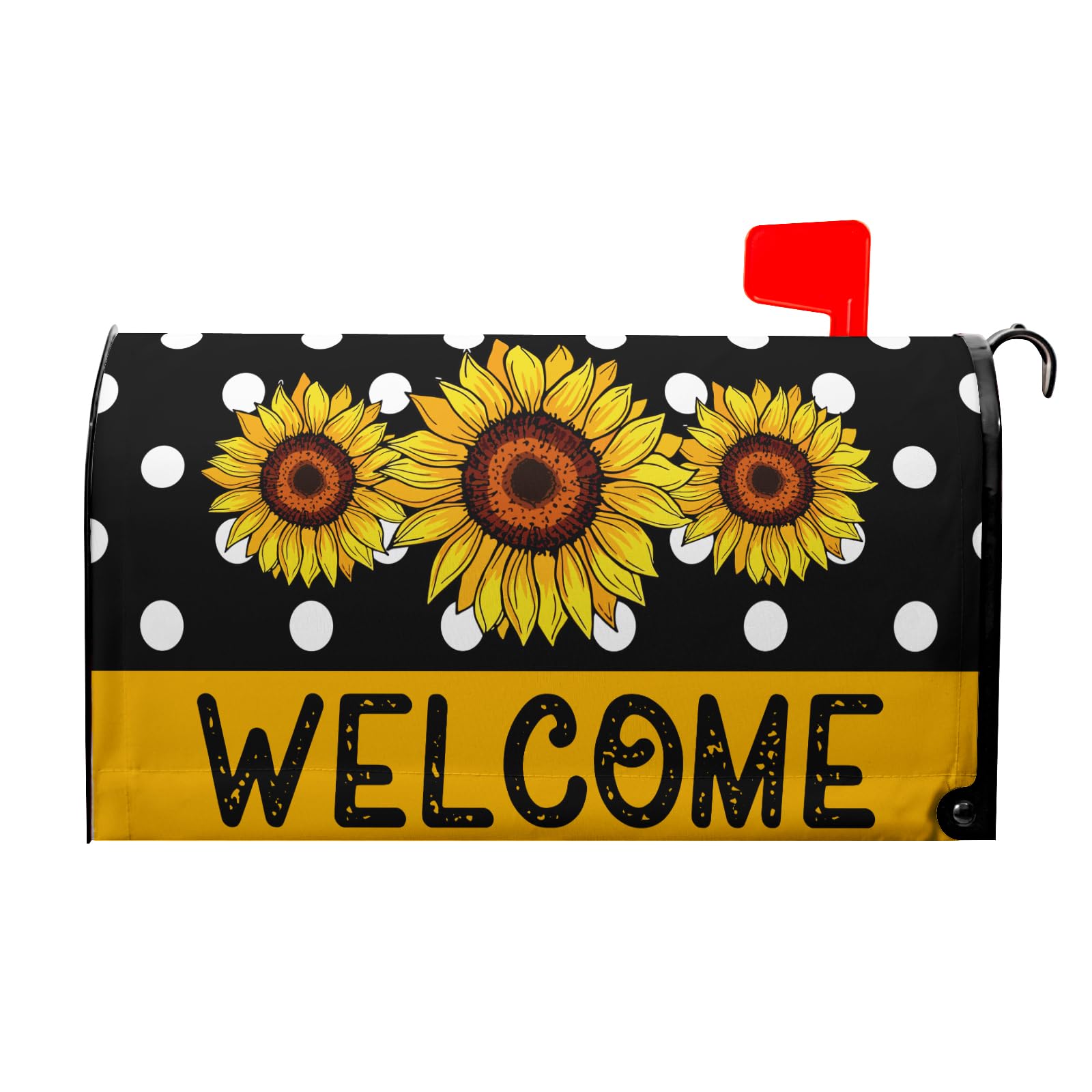 Spring/Summer Sunflower Mailbox Cover - Magnetic Floral Black and White Dot Standard Size 18 X 21 Holiday Mailbox Wrap Post Letter Box Decorative for Home Outdoor Garden