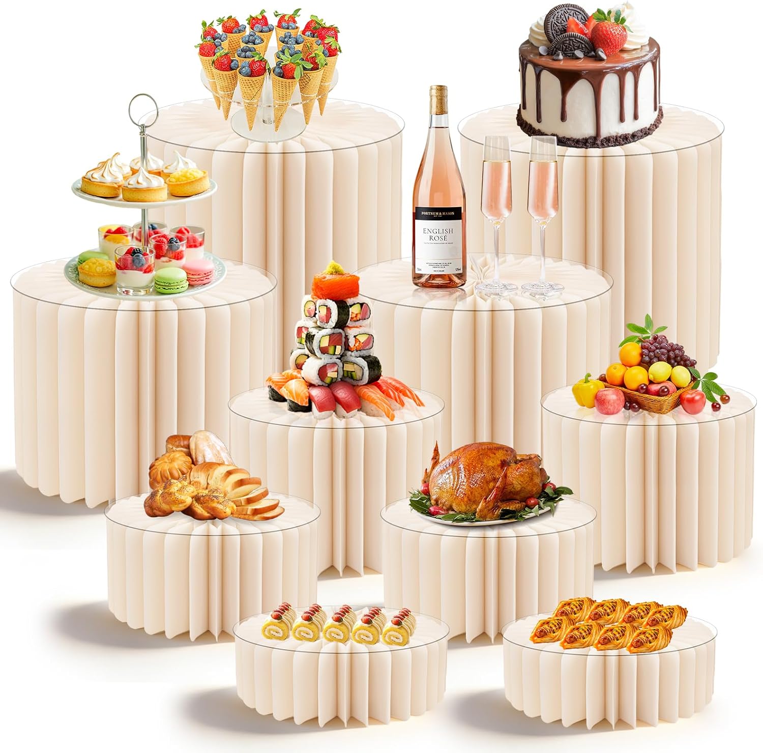 10 Pack Buffet Risers Foldable High Load-Bearing Food Display Risers for Buffet Table, Cylinder Cake & Dessert Stands for Weddings Party Catering Home Cupcake Stand Display with Clear Acrylic Tops