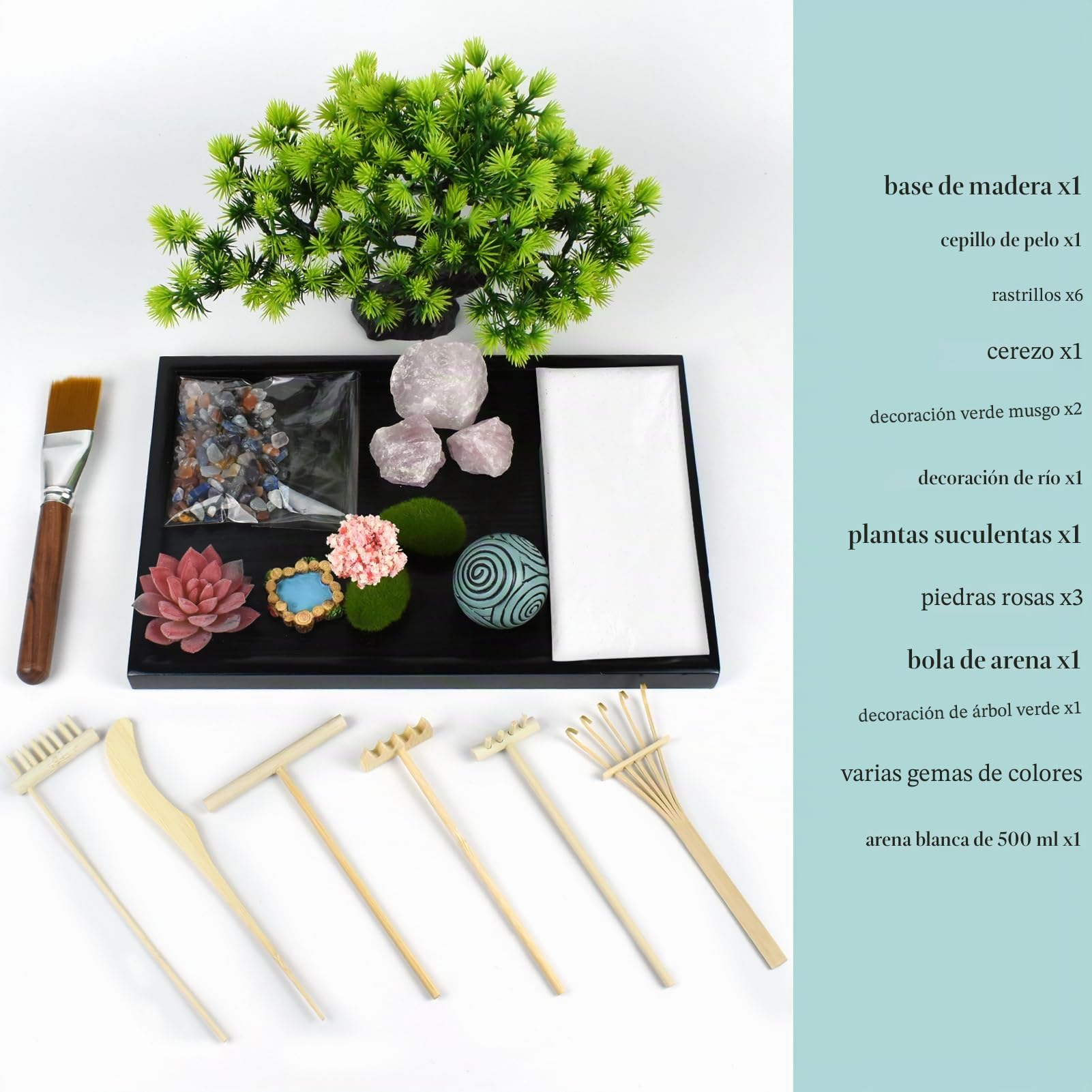Artcome Jardín de Arena Zen japonés para Escritorio, Accesorios de Oficina, Bandeja Rectangular de Terapia de meditación Hecha a Mano, Herramienta de relajación Consciente