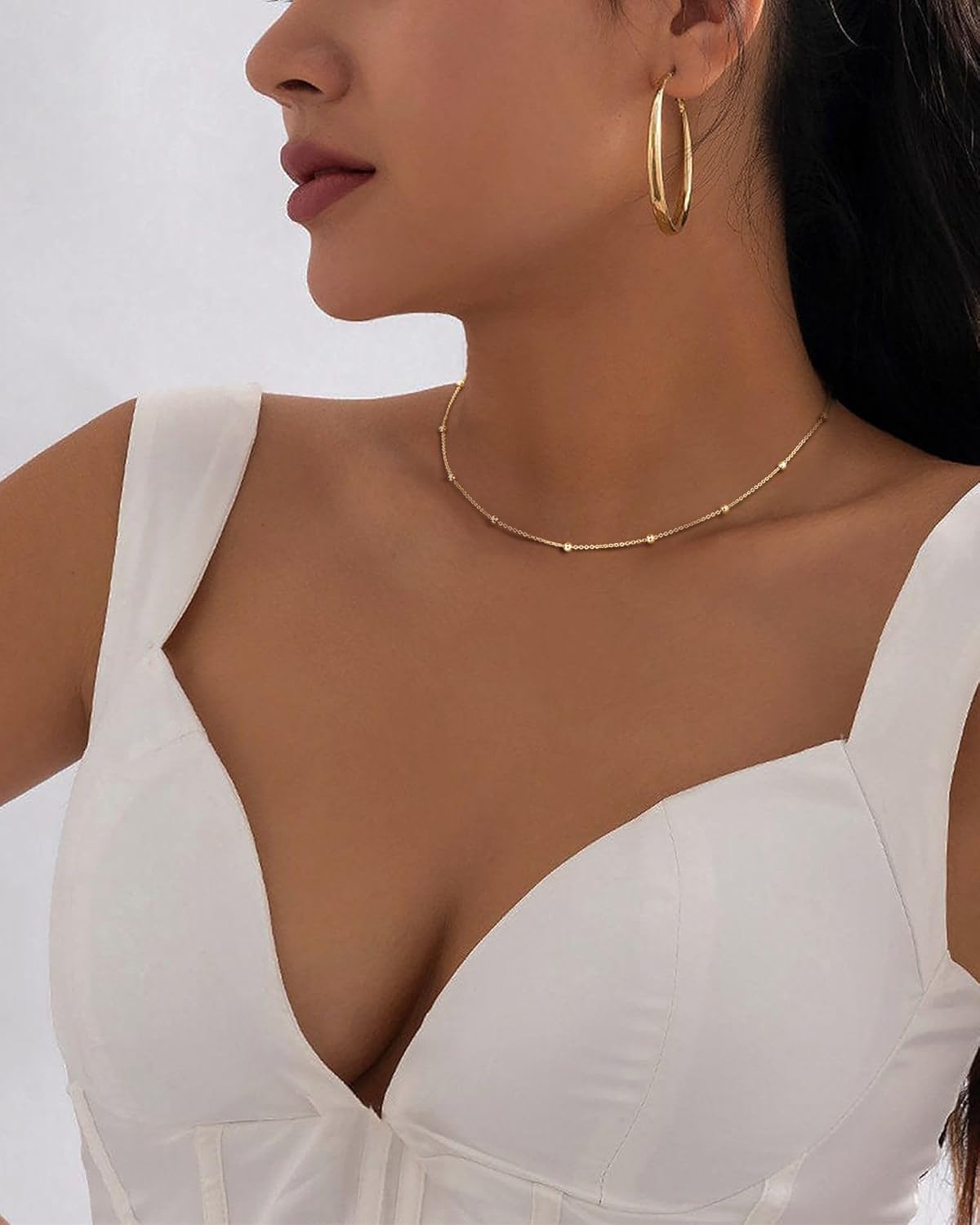 MJartoria Dainty Choker Necklace for Women 14K Gold Plated Minimalist Chain Choker Necklace Trendy Satellite Bead Choker Jewelry Gifts - Image 4