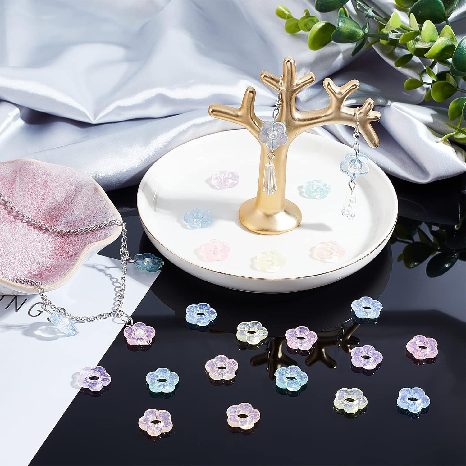 arricraft 300 Pcs Acrylic Flower Beads, Colorful 5-Petal Flower Shape Spacer Beads for DIY Craft Necklaces Bracelets Jewelry Making - Image 5