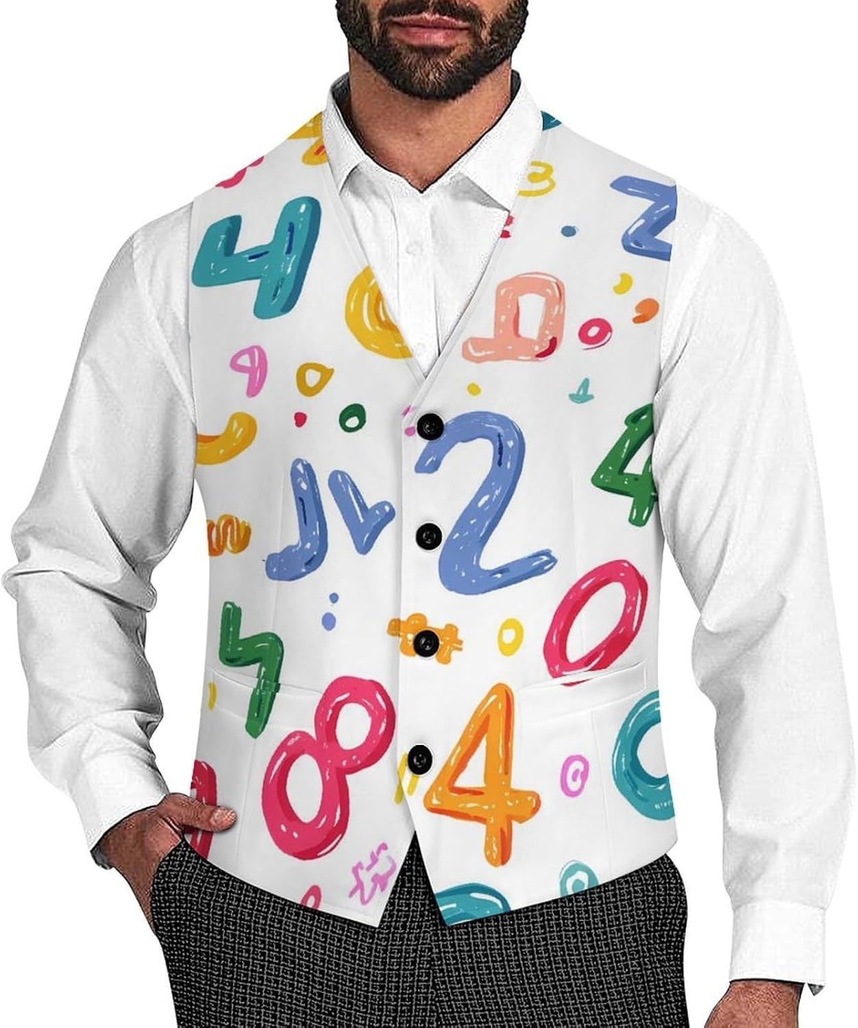 Numbers Math Symbol Men's Formal Suit Vest Slim Waistcoat for Business Tuxedo Dress