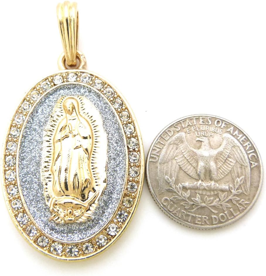 Fashion 21 Pray Hand, Virgin Mary Pendant 24,30 inches Box Chain 2 Necklace Set Gold, Silver 2 Tone (Oval Virgin Mary Set)