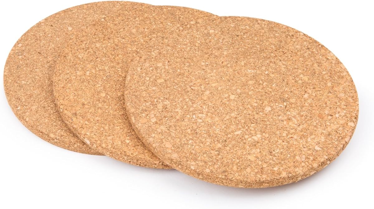Fox Run Round Cork Trivets Dishes, Pots, Pans and Plants, 7.25" Diameter x 0.5" Thick, Set of 3 Hot Pads,4440