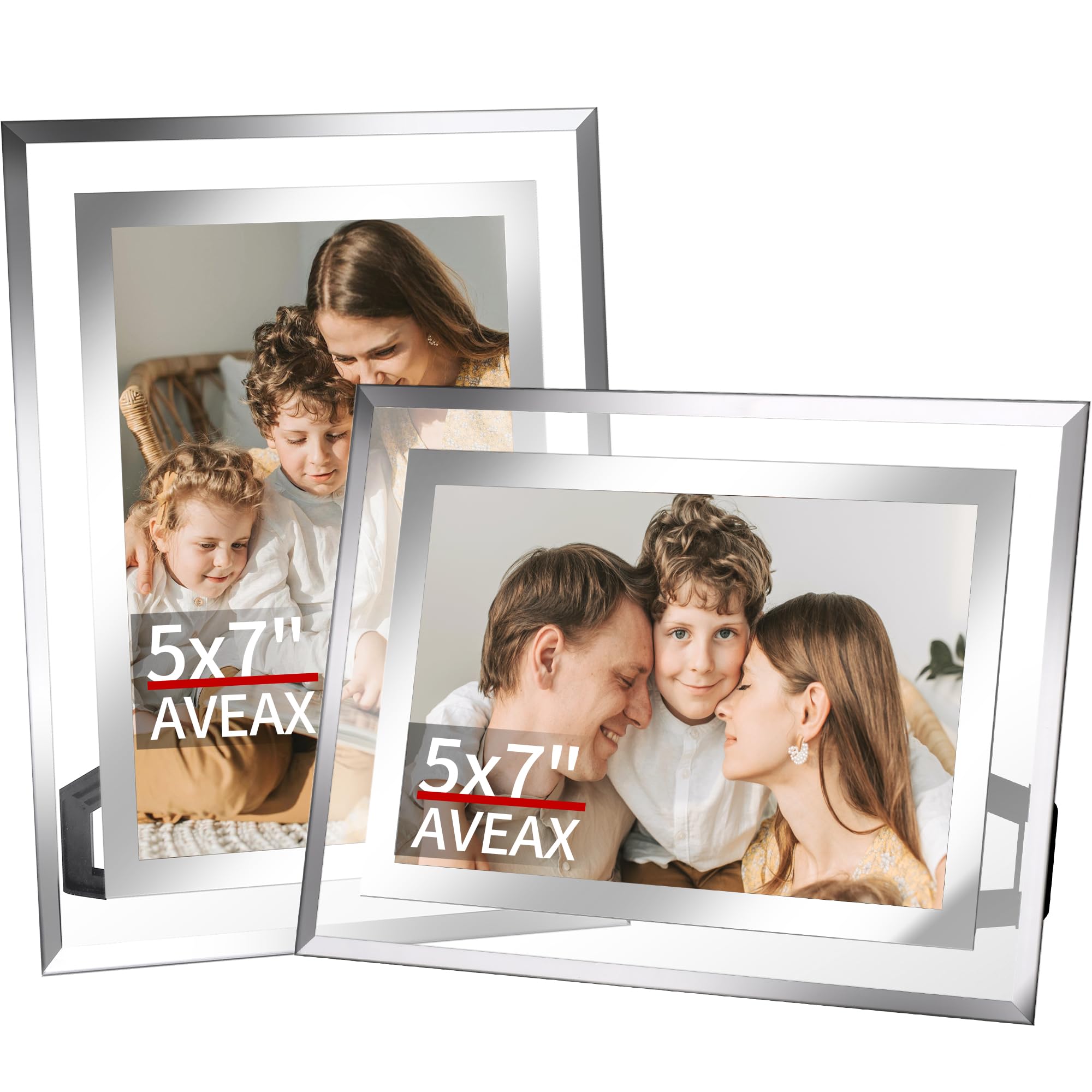 5x7 Picture Frame 2 Pack, Elegant Glass Picture Frame for Tabletop Display, Horizontal or Vertical, Wedding Frame, Silver