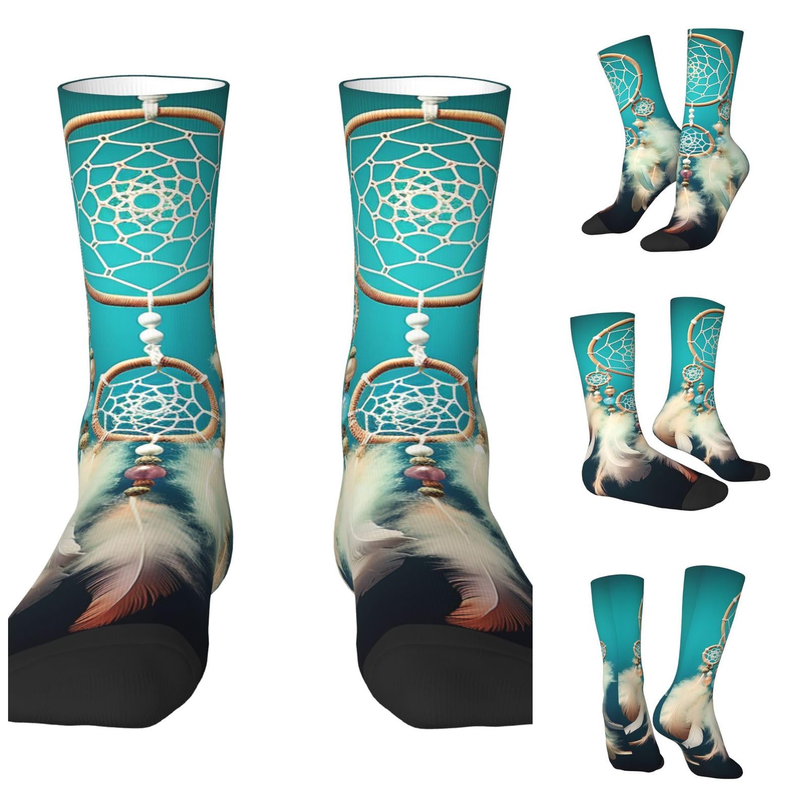 LZQPOEAS White dream catcher feather Athletic Socks Unisex Cushioned Crew Socks Hiking Running Calf Sock Soft Above Ankle Sock