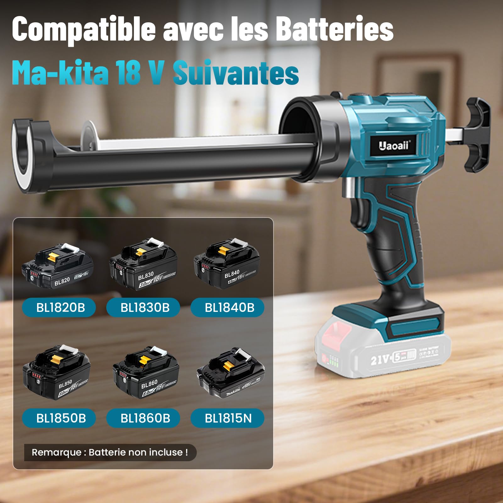 Pistolet à Silicone Electrique 21V Compatible avec Batteries Makita 18V, Vitesse Réglable pour Calfeutrage