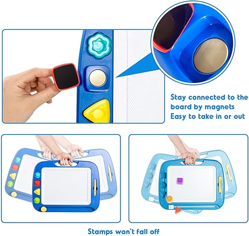 Vista 28 de SGILE - Pizarra magnética para dibujar grande de 4 colores y con 4 sellos, juguete para aprendizaje, regalo para niños mayores de 36 meses, 16 x 13