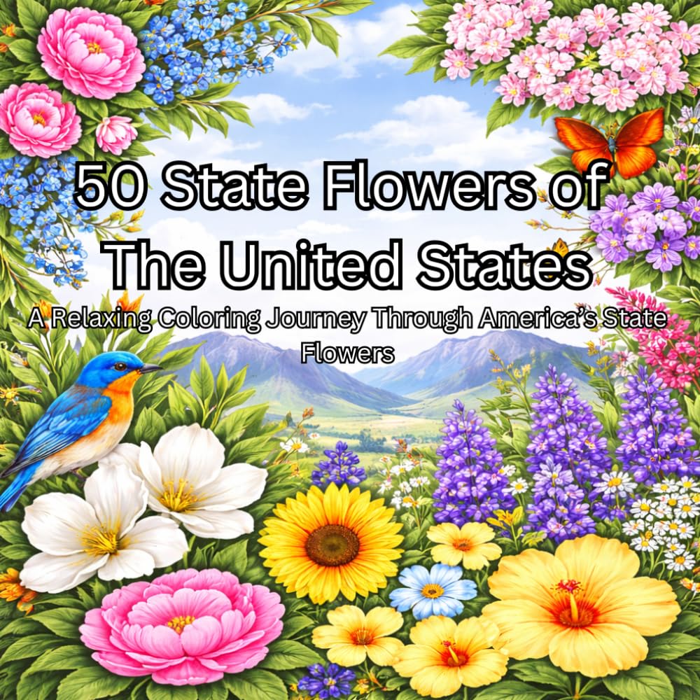 America’s 50 State Flowers Coloring Book: A Relaxing Coloring Journey Through America’s State Flowers