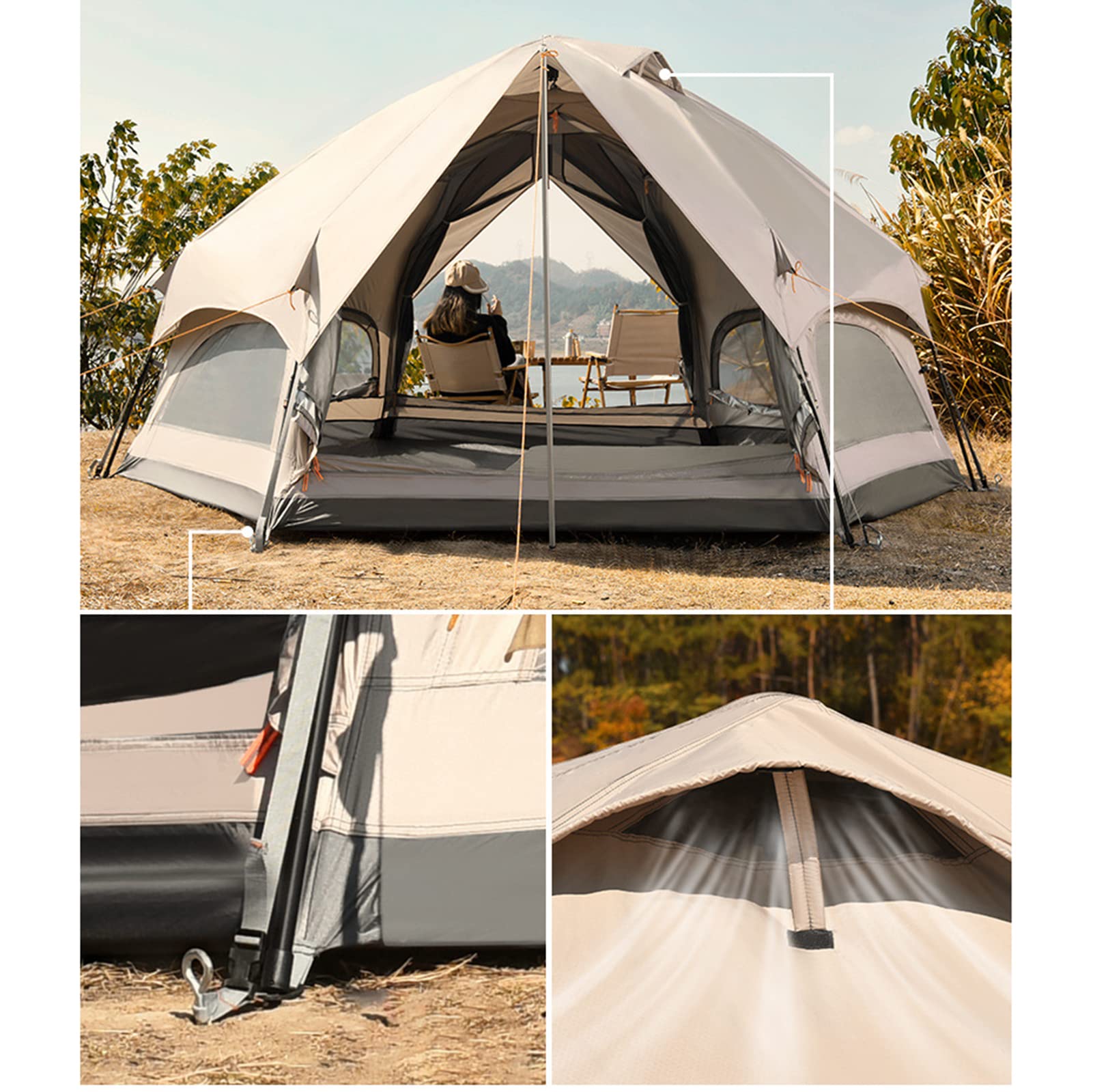 Tenda Glamping Yurta Impermeabile | Pop-up Grande Portatile | Cabina Istantanea per 4-8 Persone | Teepee a Campana a Doppio Strato 4 Stagioni per Adulti