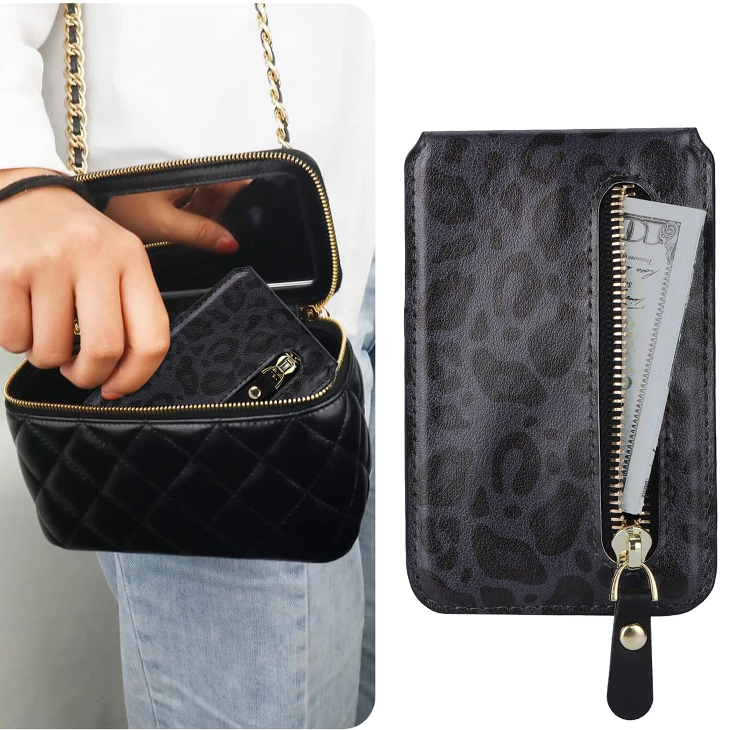 Amazon.com: Cavor Compatible with Magsafe Wallet, Adjustable Stand,Magnetic  Wallet for iPhone 17/16 Pro Max/14 Pro/15/14 Plus/13/12,Magsafe Card  Holder,Zipper Pocket-Leopard Black : Cell Phones & Accessories