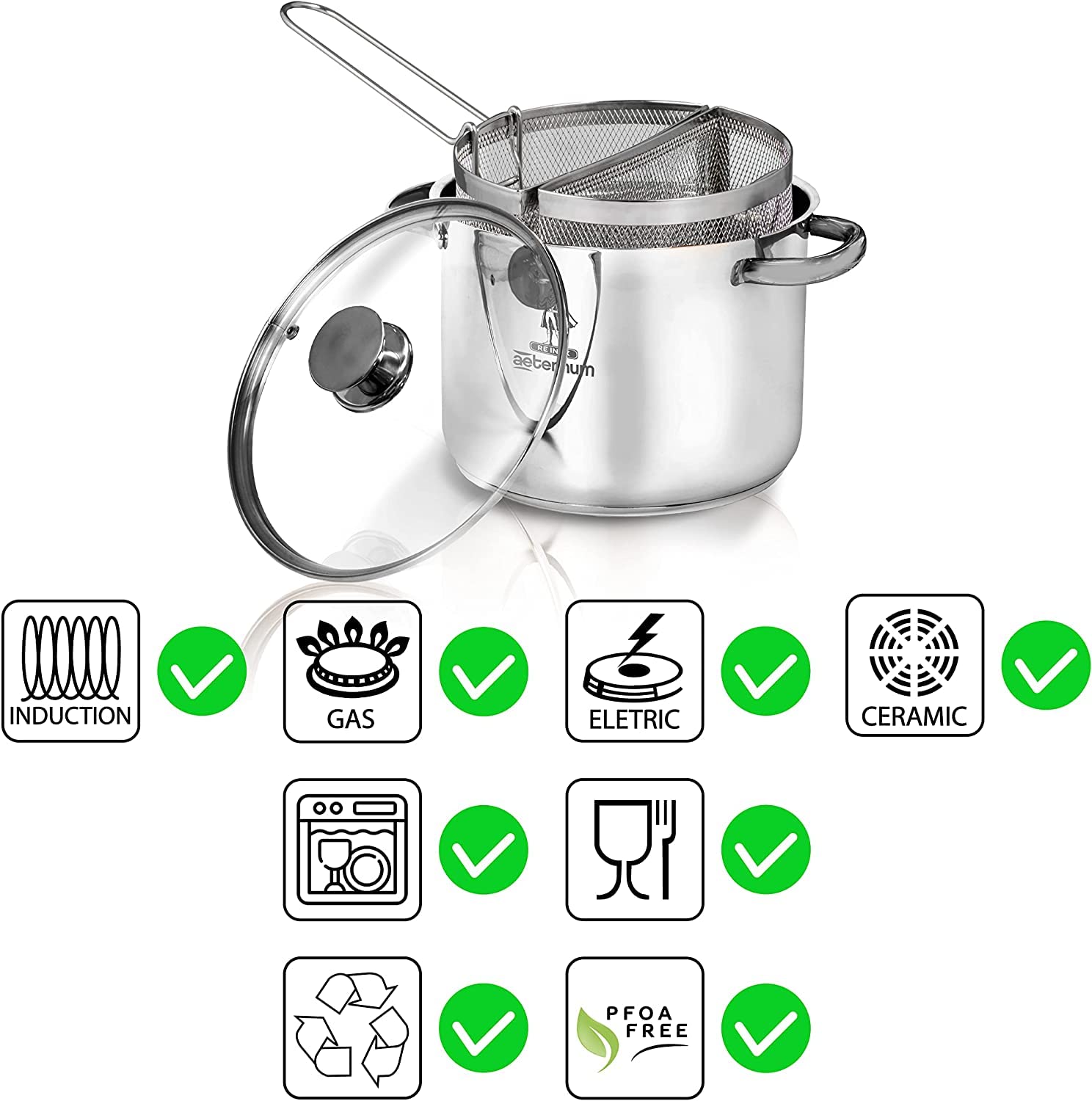 Pentola cuoci pasta con doppio cestello scolapasta diametro 24 cm litri 4,3 in acciaio 18.10 per tutti i piani di cottura compresa induzione