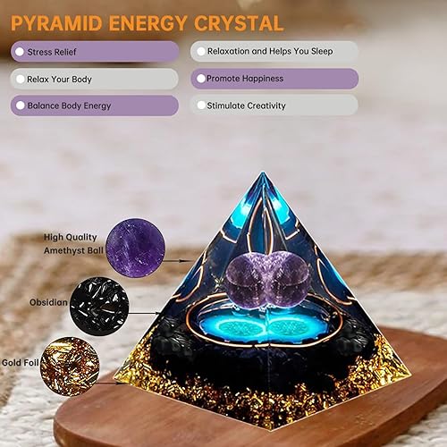 Miniatura 2 de Pirámide de orgón, pirámide de cristales curativos y piedras curativas, pirámide de meditación de orgonita para energía positiva, éxito, generador