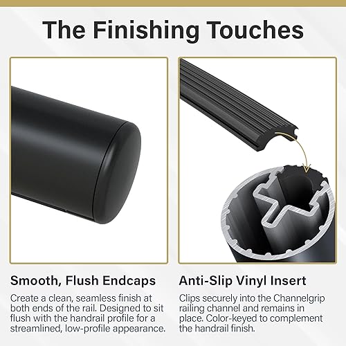 Miniatura 5 de Promenaid Kit de pasamanos empotrados de 4 pies, color negro, pasamanos completos para interiores y exteriores para escaleras, barandilla redonda