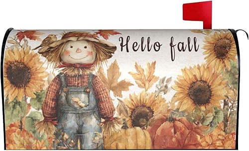 Cubierta magnética para buzón de bienvenida con girasoles de otoño, envoltura de madera decorativa para jardín, patio, hogar, 25.5 x 21 pulgadas