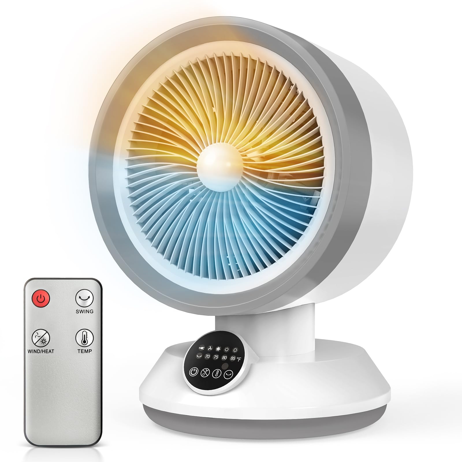 2-in-1 Heater Fan Combo, Portable Cooling Desk Fan with 60° Oscillation for Indoor Use, 1500W Portable Space Heater for Bedroom Office, Tip-Over Protection