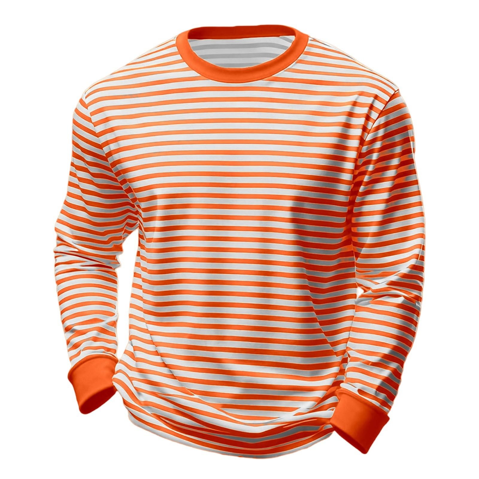 Striped Shirt Men Women Red White Long Sleeve T-Shirt Carnival Long Sleeve T-Shirt Horizontal Stripes Wide Stripes Fine Stripes Crew Neck Leisure Top Striped Shirt Fancy Dress Costumes, orange, XL