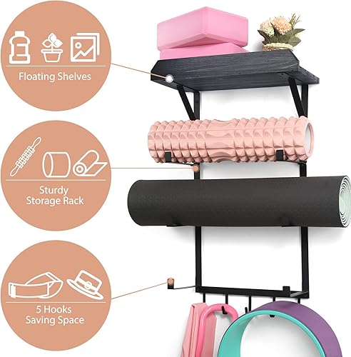 Miniatura 2 de DOCMON Soporte para esterillas de yoga soporte de pared para esterillas de yoga accesorios de gimnasio en casa almacenamiento para rodillo de espuma