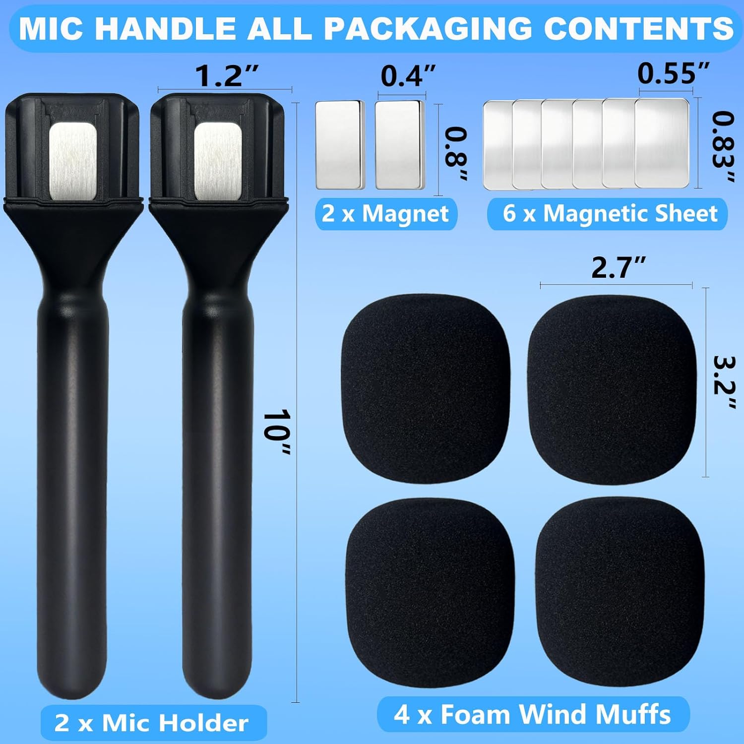 Dji Microphone Holder for Interview, 2PCS Microphone Handle for DJI Mic Mini/2/3, Mic Holder for Rode/Hollyland Lark/All Wireless Lavalier, Magnetic Dji Mic Adapter for Vlogging,Tik Tok,Podcast,Report