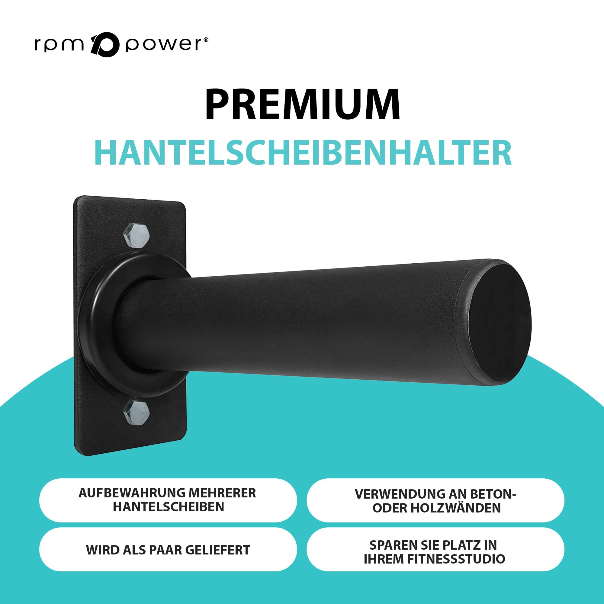 RPM Power Olympische Hantelscheiben (Paar) -Halterung zur Wandmontage, 5,1 cm (2 Zoll) Stoßstange, Hantelscheibenhalter Aufbewahrung