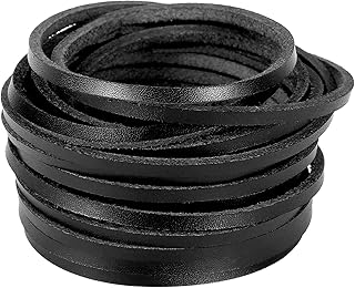 TeeLiy 3MM Flat Genuine Leather Cord, Strip Cord Braiding String Tan for Jewelry Making, Leather Shoe Lace, Arts & Crafts and Handicraft Purse (Black_3MM_5Yards)