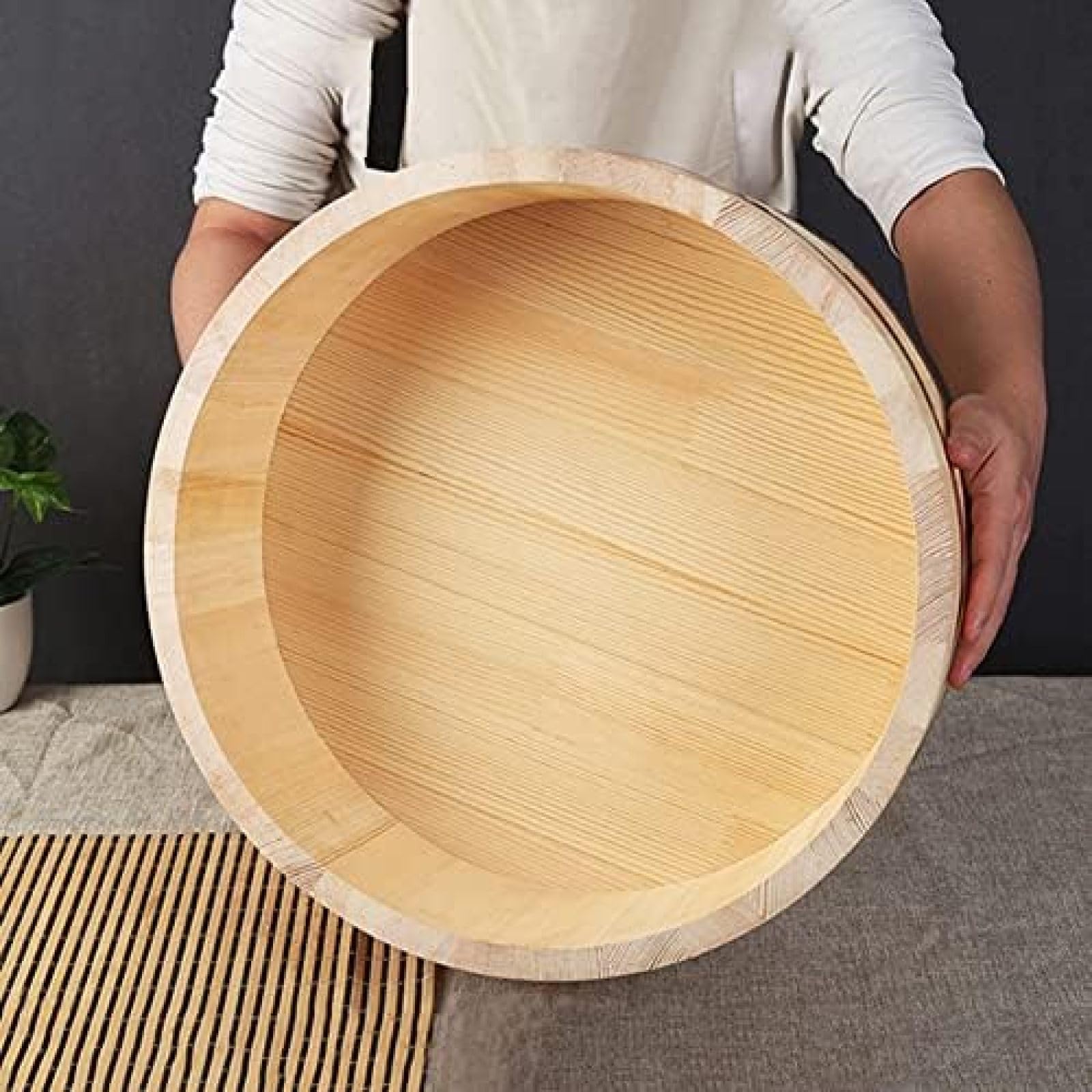 Hangiri - Recipiente para mezclar arroz y sushi de madera de pino, cuenco japonés con cuchara de madera, 12 unidades, 36 x 9 cm, perfecto para sushi auténtico