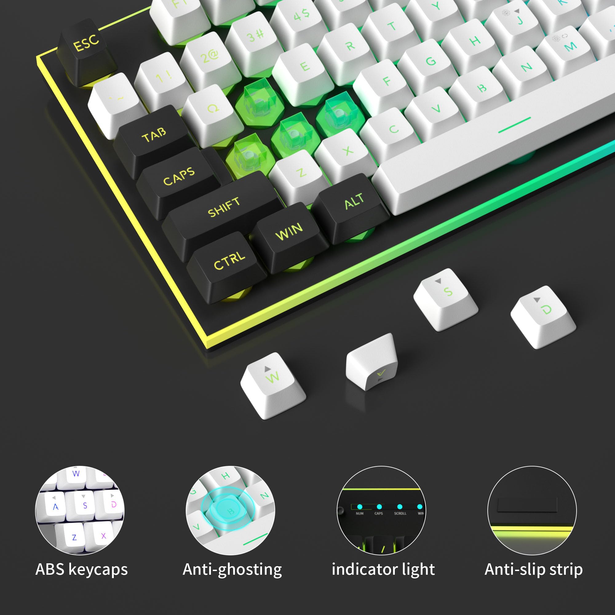 MageGee Tastiera e mouse da gioco, tastiera da ufficio con membrana retroilluminata True RGB, pannello metallico a 104 tasti, tastiera cablata silenziosa USB per PC portatili Windows, bianco/nero