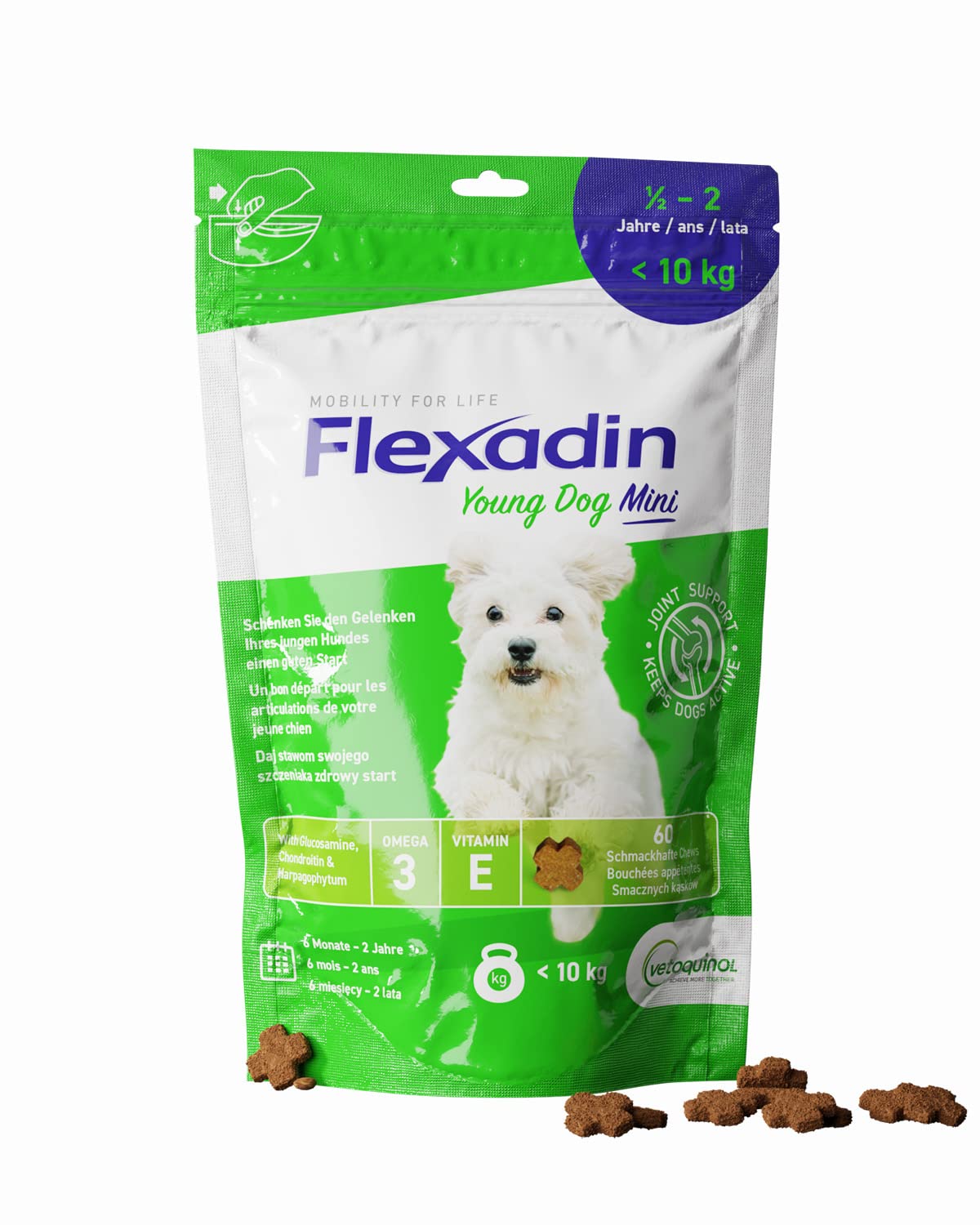 Flexadin Young Dog Mini 60 friandises articulées pour chiens de moins de 10 kg