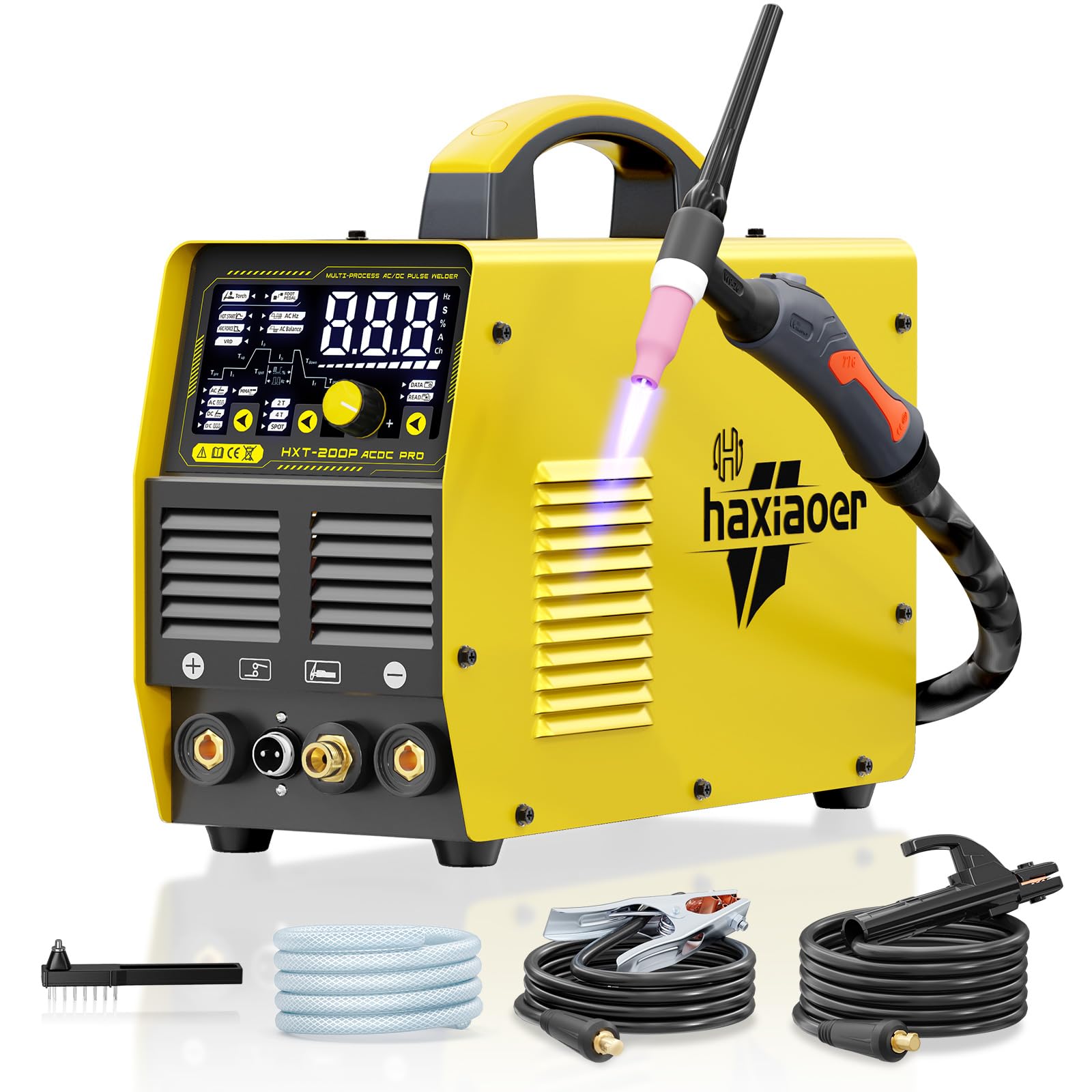 Haxiaoer TIG - Soldadora AC DC 200 A, 7 en 1 multifunción AC TIG/DC WIG/MMAE hand/argón/soldadura por puntos, pantalla LED digital con accesorios para aluminio y acero