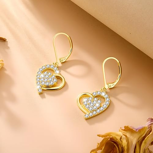 Miniatura 4 de ALEXCRAFT Aretes colgantes de plata de ley 925 chapados en oro de 14 quilates, hipoalergénicos, aretes de espalda francesa, aretes de circonita