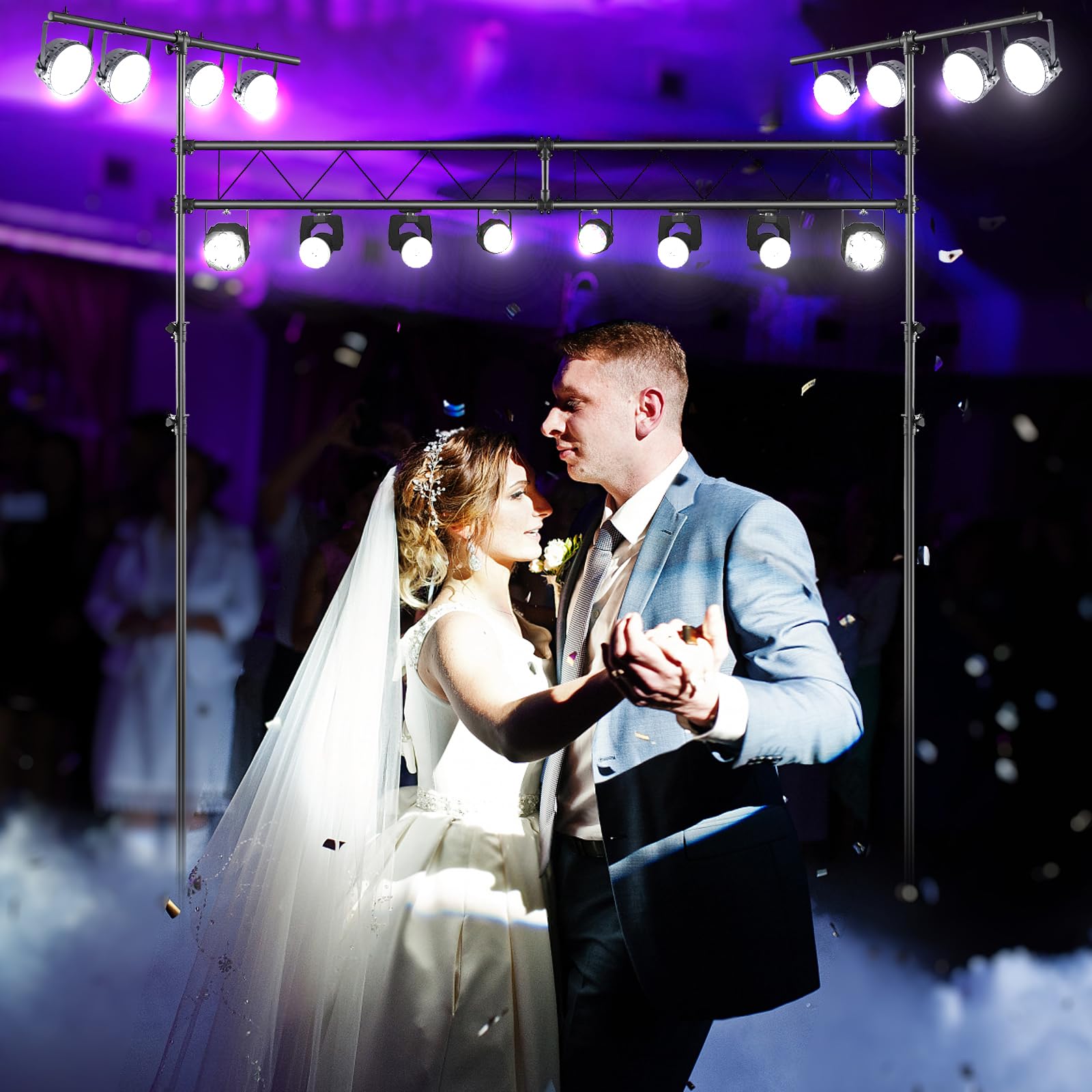 COSTWAY Support d'Éclairage LED avec Hauteur Réglable 180 à 350 cm Charge 100KG, Support de Lumière Trépied Portable avec barre en ‘T’, pour Scène Concerts Théâtres Cérémonies Fêtes