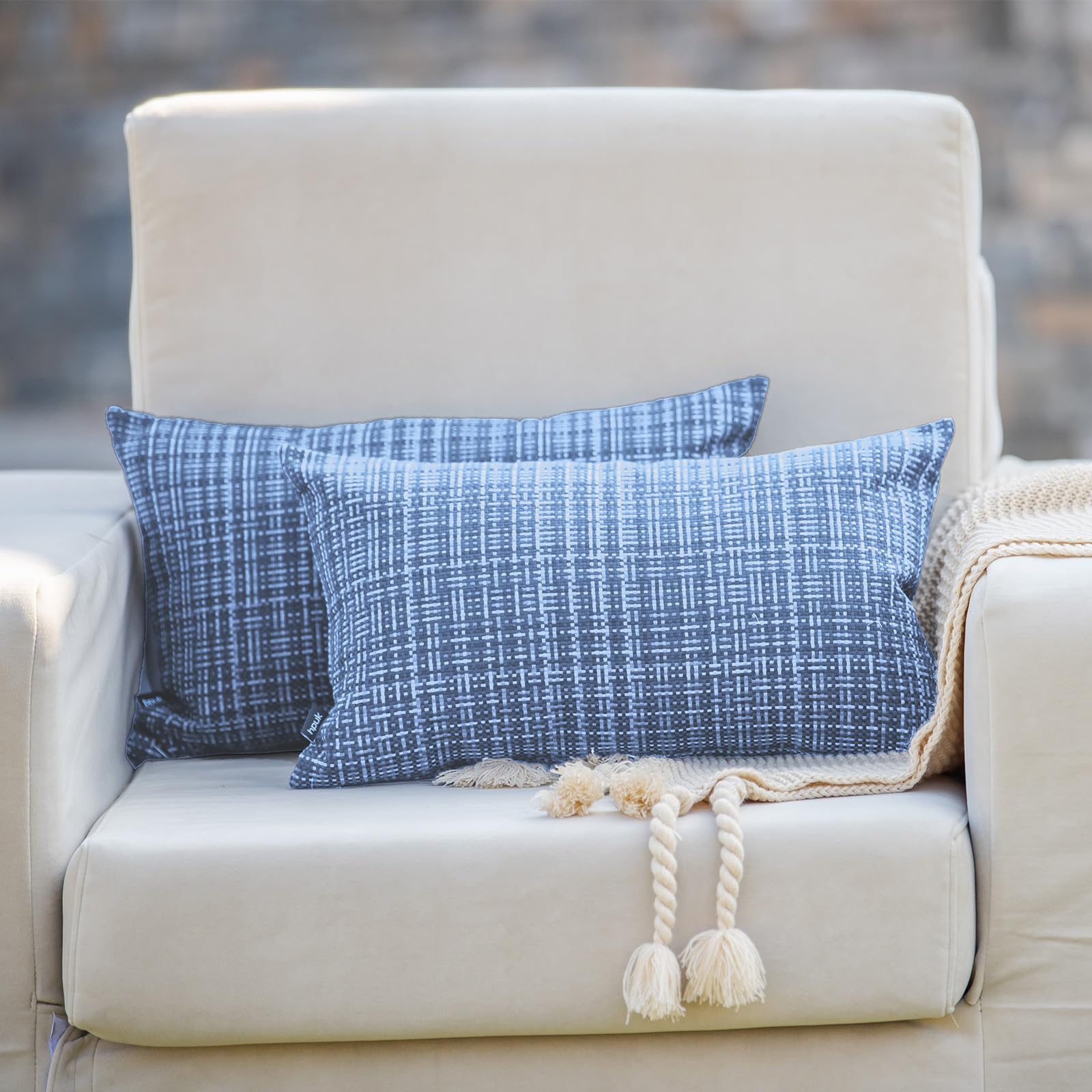 HPUK Farmhouse Outdoor Waterproof Throw Pillow Covers Pack of 2, 12x20 Inch Decorative Garden Cushion Covers for Patio Tent Balcony Bench Tent Couch Sofa, Solid Accent Pillow Covers, Blue