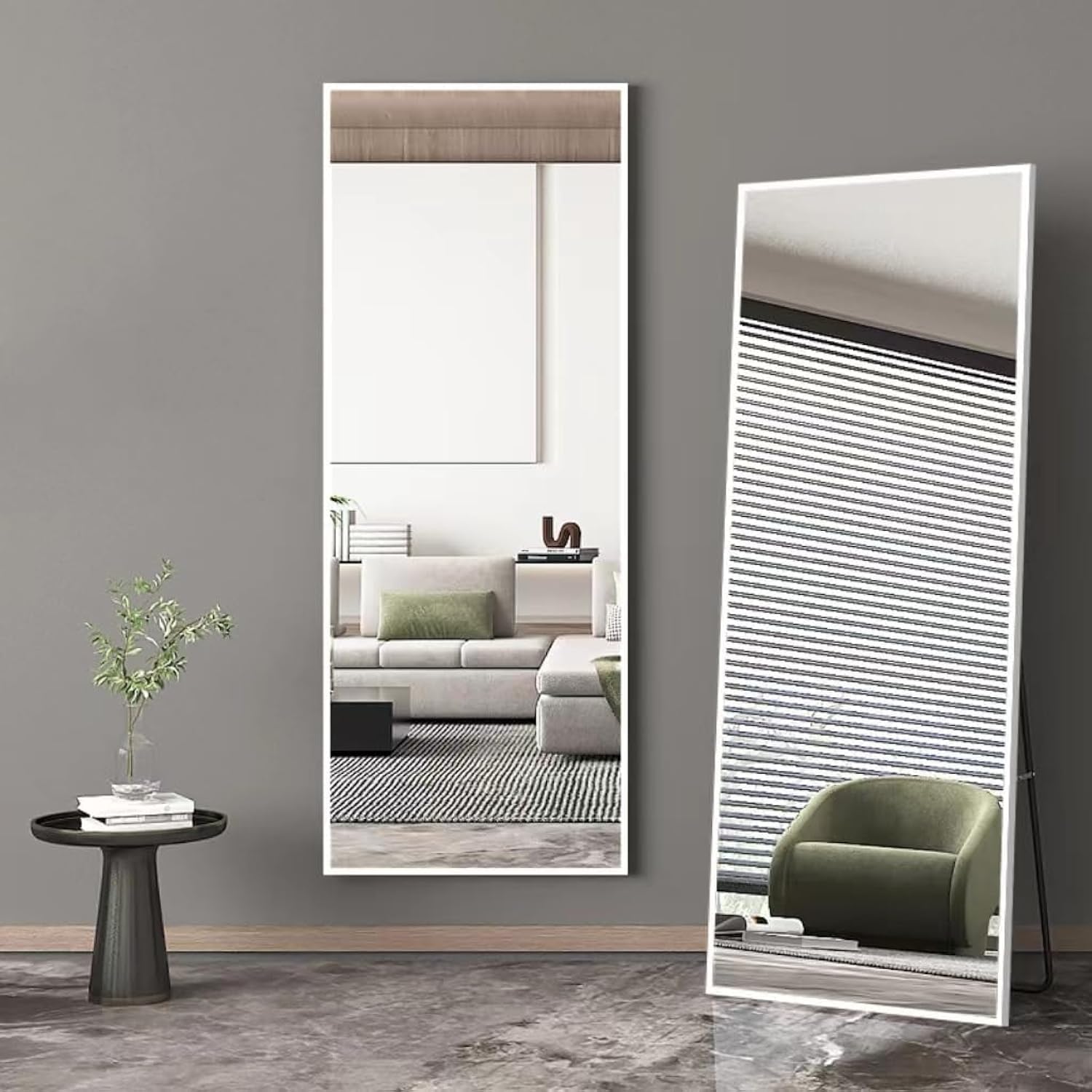 CAMLEO Full Length Mirror 16.6" x 60" rectangle Aluminum alloy Large Standing Dressing Mirror Hanging Leaning Against Wall Mounted Mirror with Stand for Bedroom Locker Room Living Room (silvery white)
