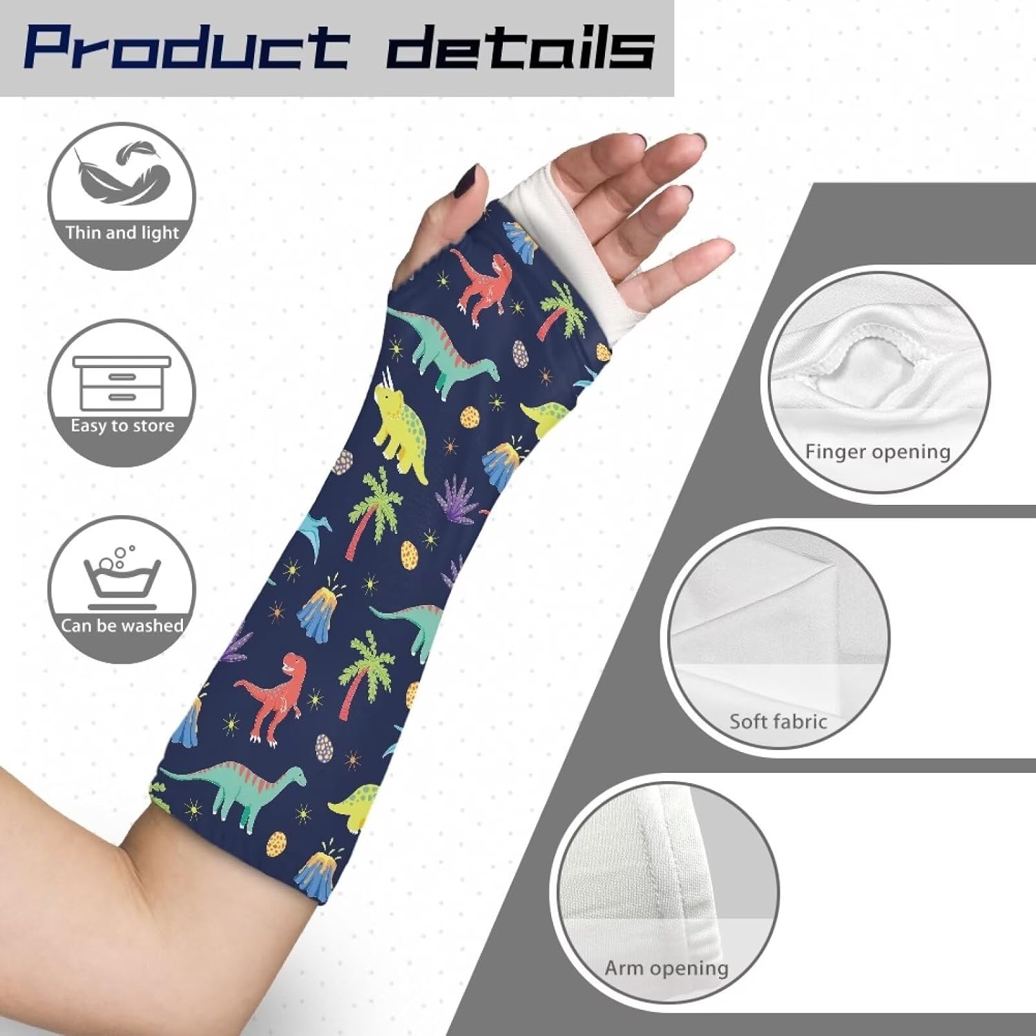Rnyleeg Arm Cast Cover for Shower Cute Dinosaur Cast Covers for Shower Arm Washable Bath Shower Cast Wound Covers Medium 11.4'' Length x 10-13'' Circumference
