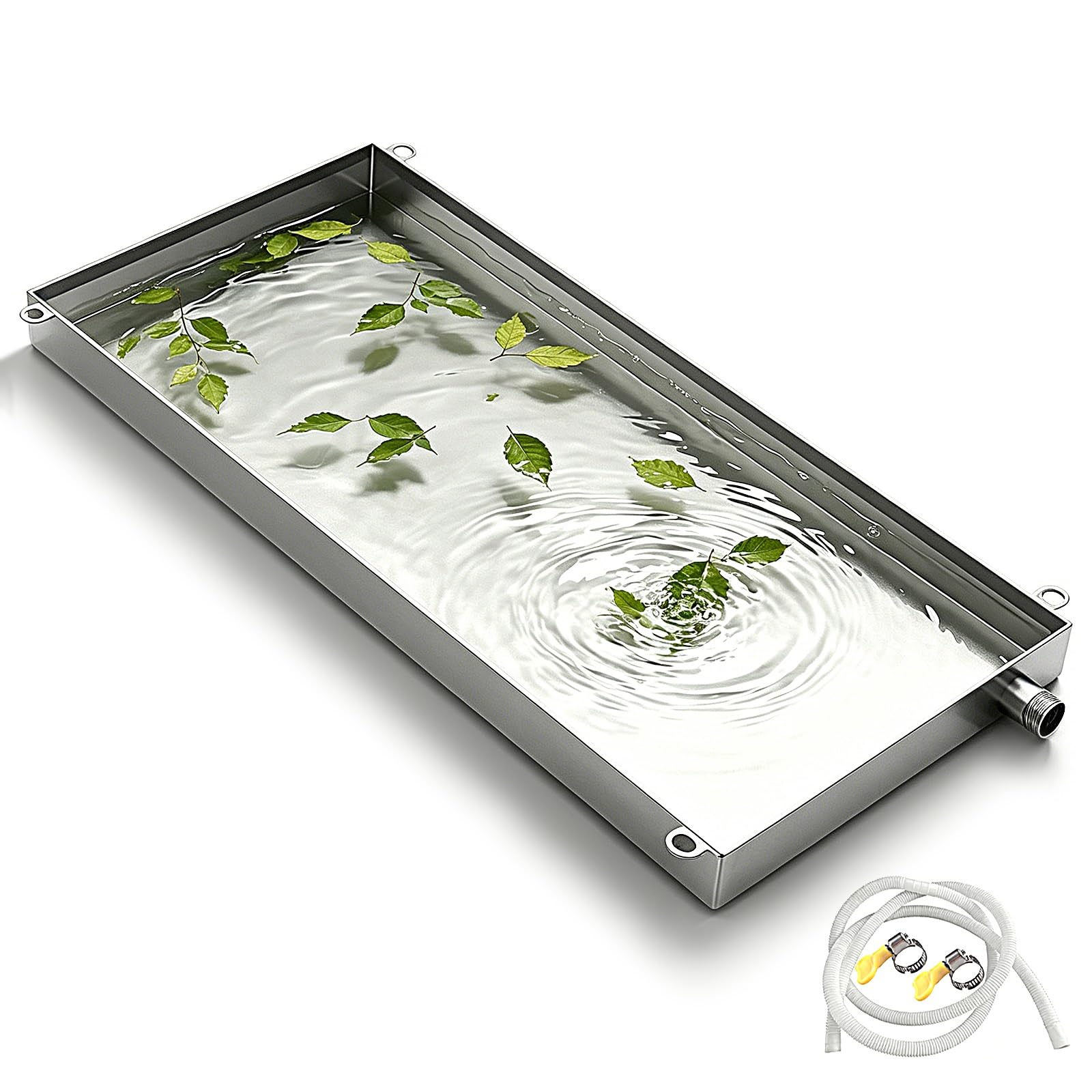 Bandeja Aire Acondicionado Portatil con Tubo de Drenaje 200 cm Bandeja de Goteo del Aire Acondicionado Acero Inoxidable 304 para Aires Acondicionados y Bombas de Calor(100x80x3cm (39x32x1.2in))